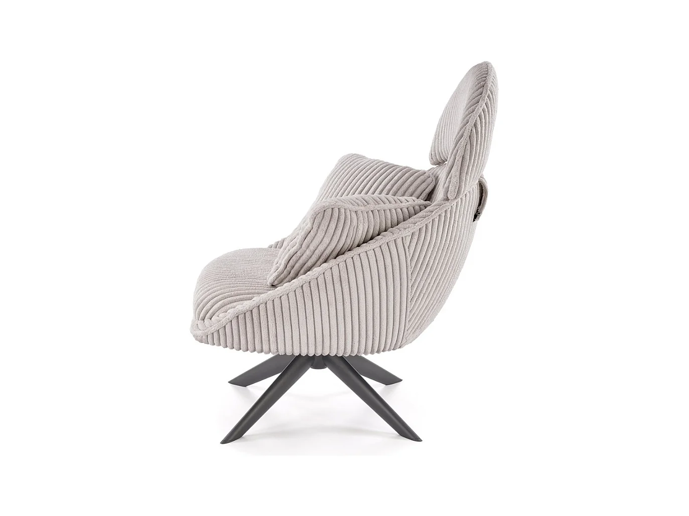 Sedia lounge di design in tessuto a coste cappuccino con cuscini HELENA