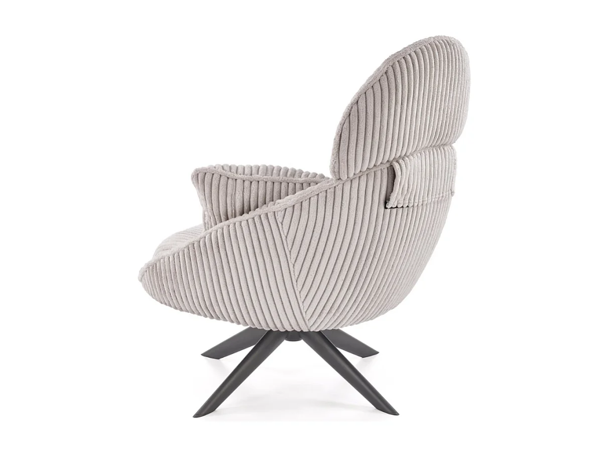 Sedia lounge di design in tessuto a coste cappuccino con cuscini HELENA