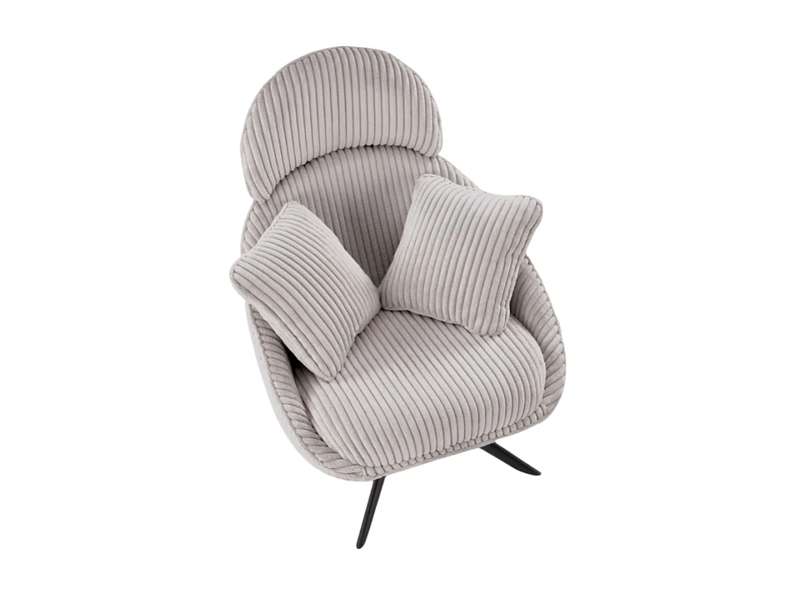 Sedia lounge di design in tessuto a coste cappuccino con cuscini HELENA