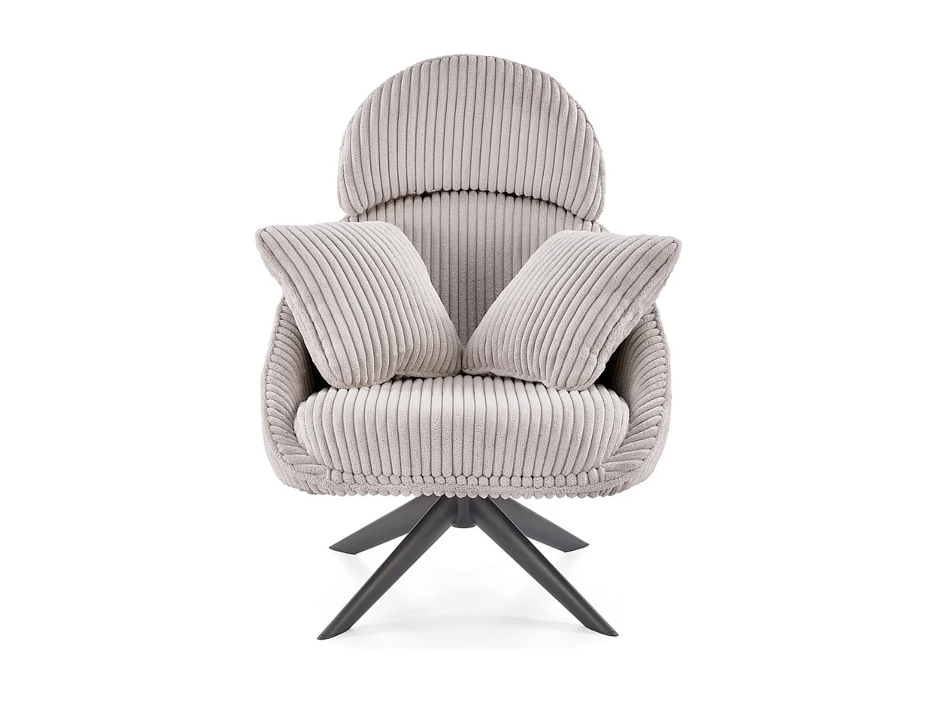 Fauteuil lounge design en tissu côtelé capuccino avec coussins HELENA