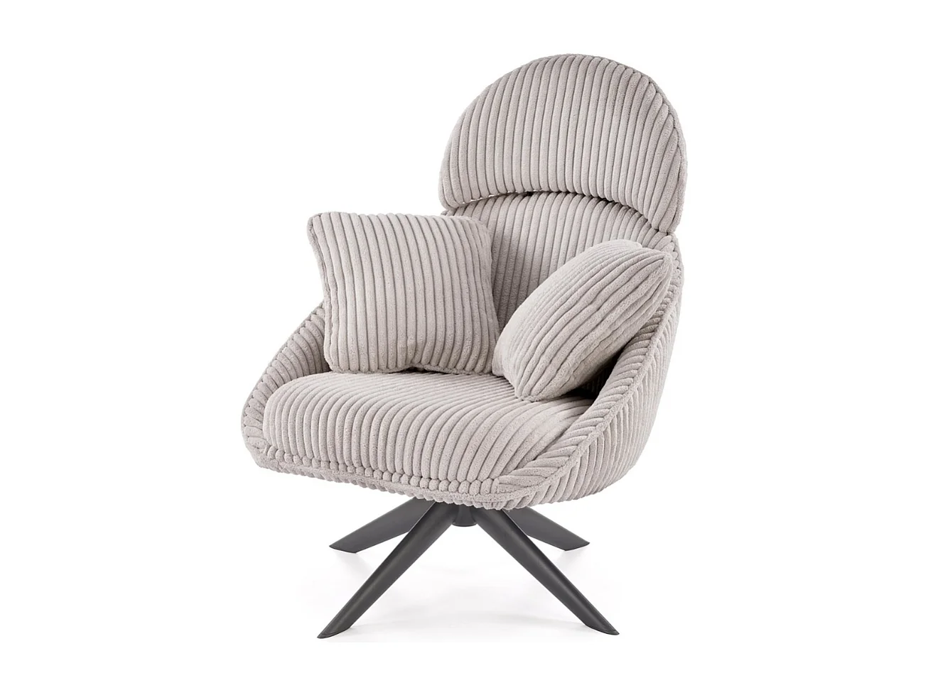 Fauteuil lounge design en tissu côtelé capuccino avec coussins HELENA