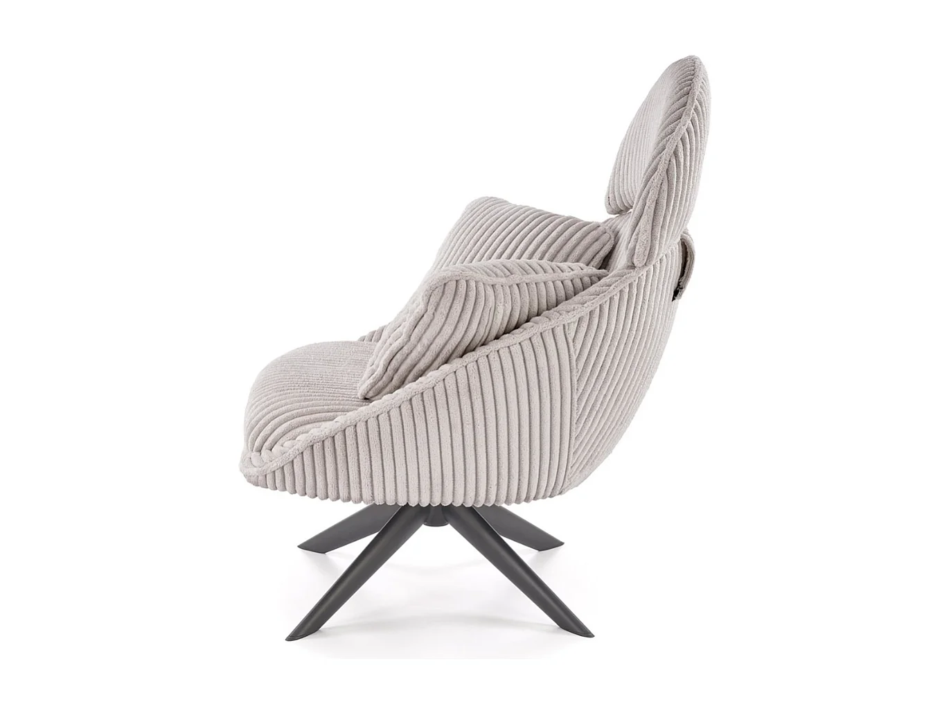 Fauteuil lounge design en tissu côtelé capuccino avec coussins HELENA