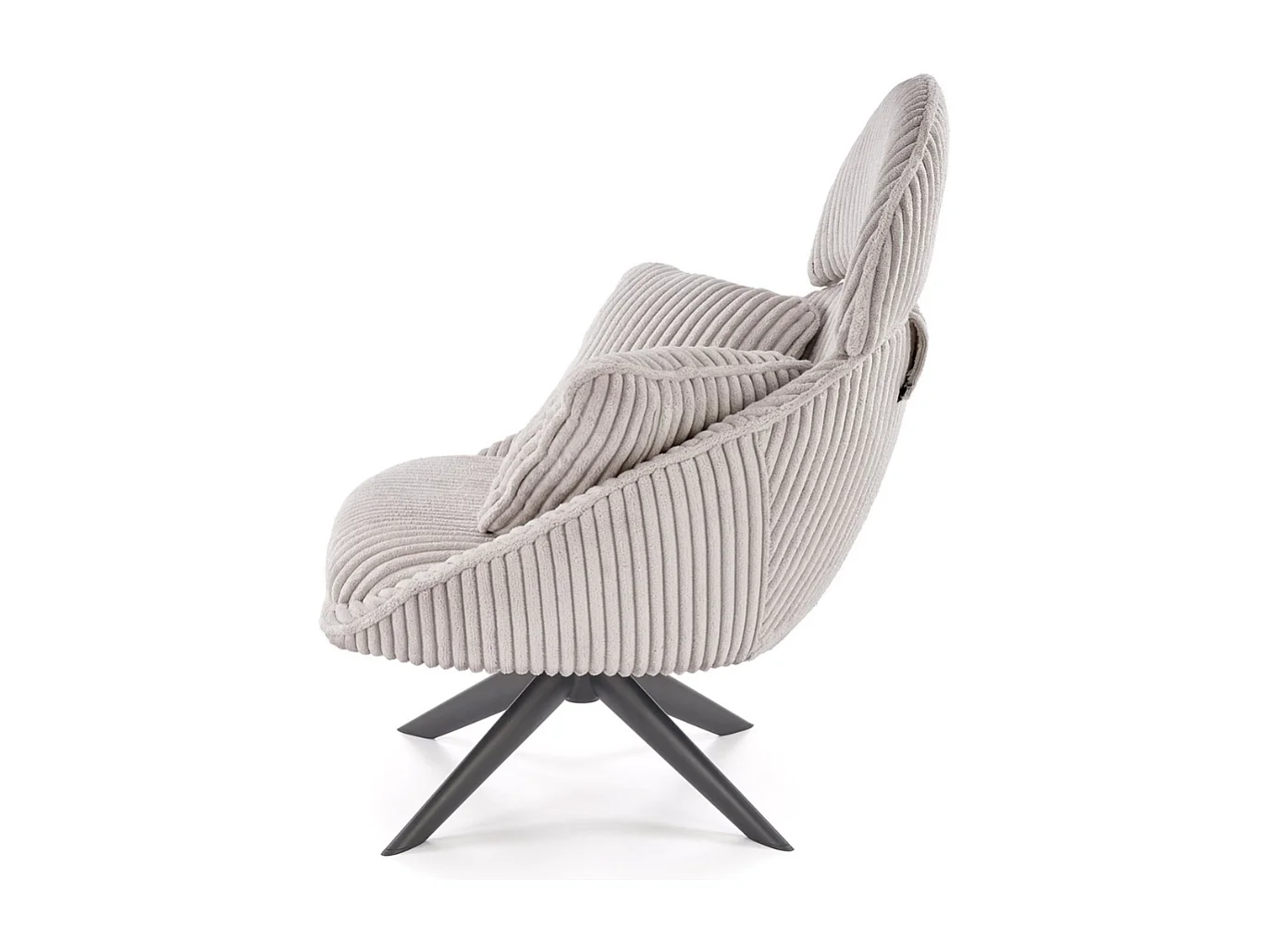 Fauteuil lounge design en tissu côtelé capuccino avec coussins HELENA