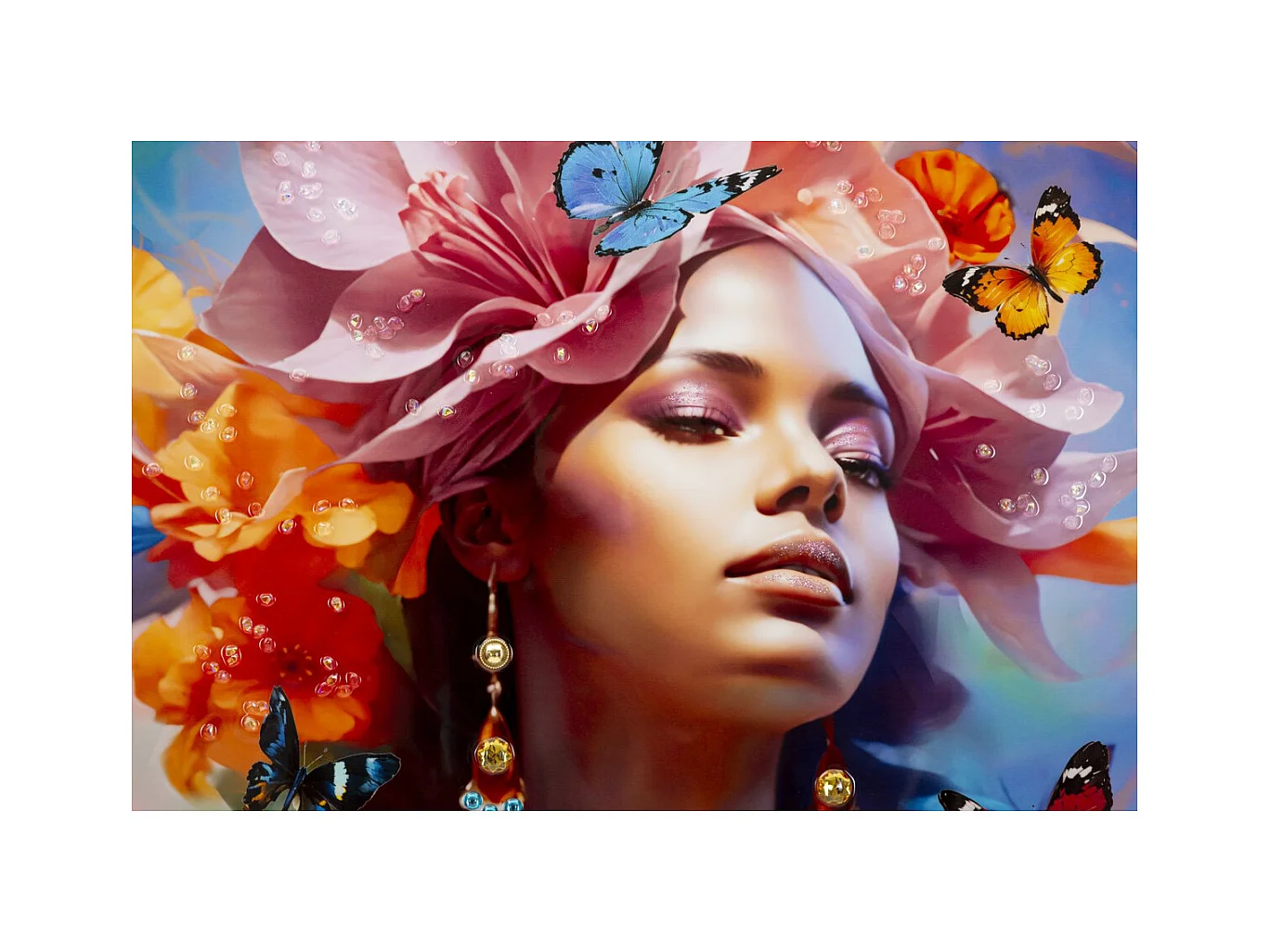 Impression sur Toile Fleurs, Multicouleur, 92x62x4 cm, Seven Design