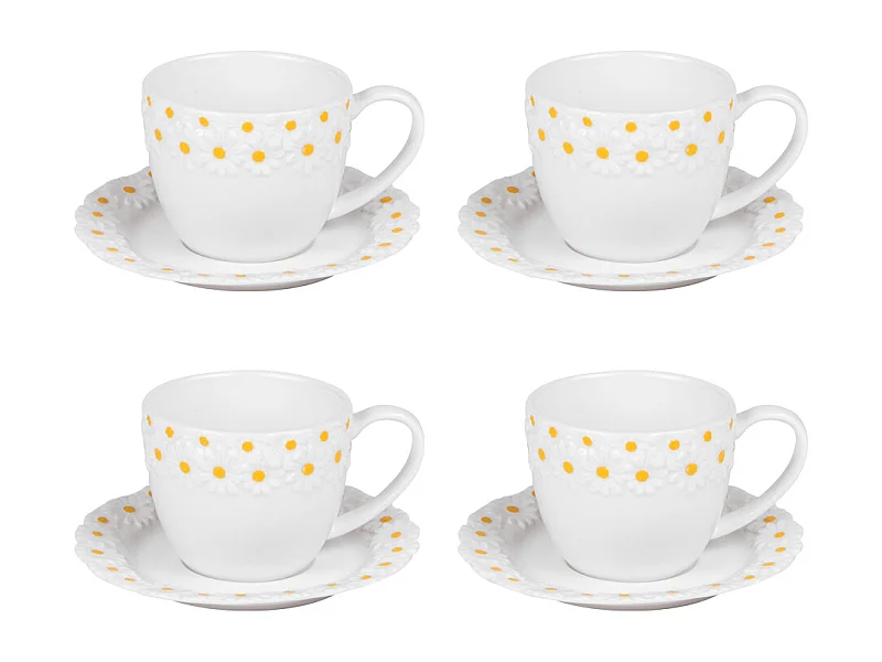 Coffret de 4 tasses à thé avec sous tasses Marguerite 30 cl