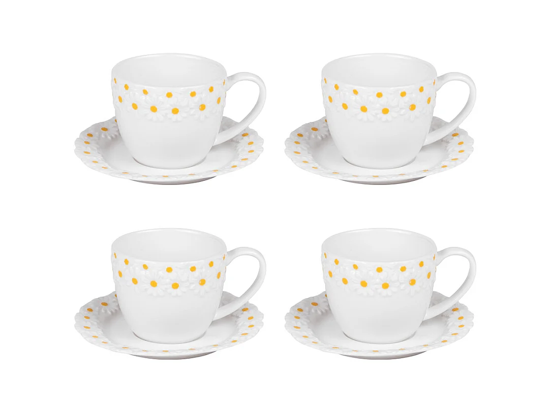 Coffret de 4 tasses à thé avec sous tasses Marguerite 30 cl