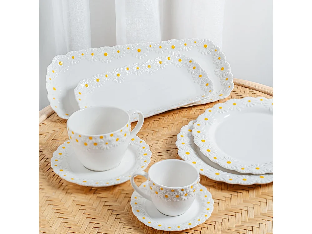 Coffret de 4 tasses à thé avec sous tasses Marguerite 30 cl