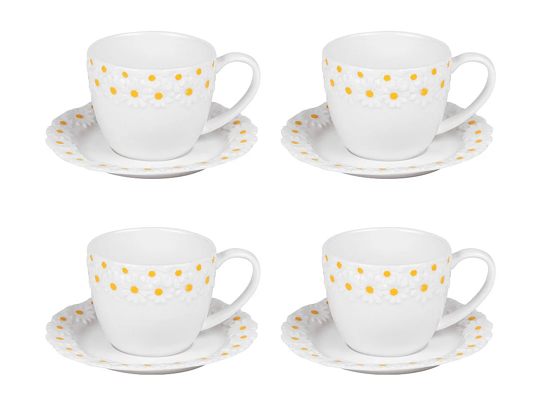 Coffret de 4 tasses à thé avec sous tasses Marguerite 30 cl