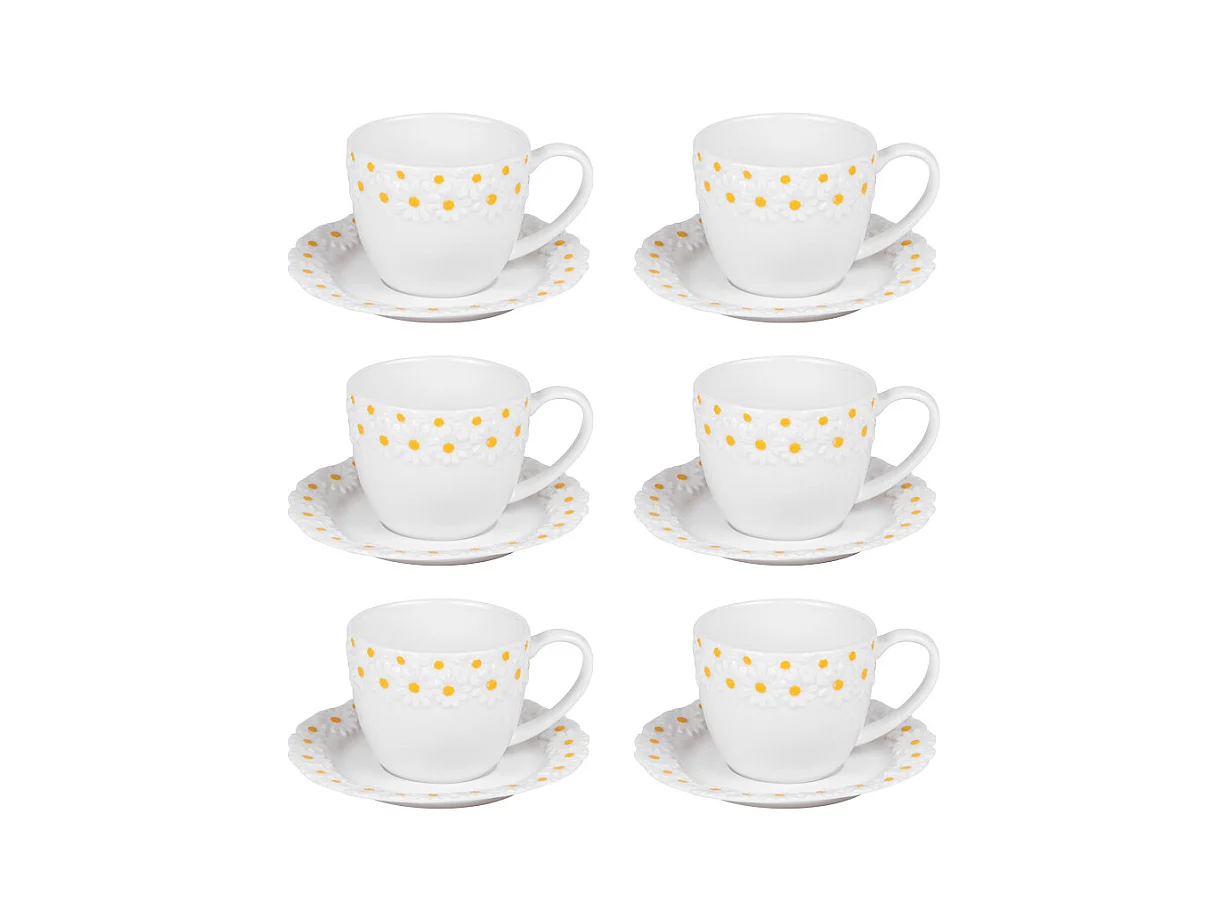Coffret de 6 tasses à café avec sous tasses Marguerite 10 cl