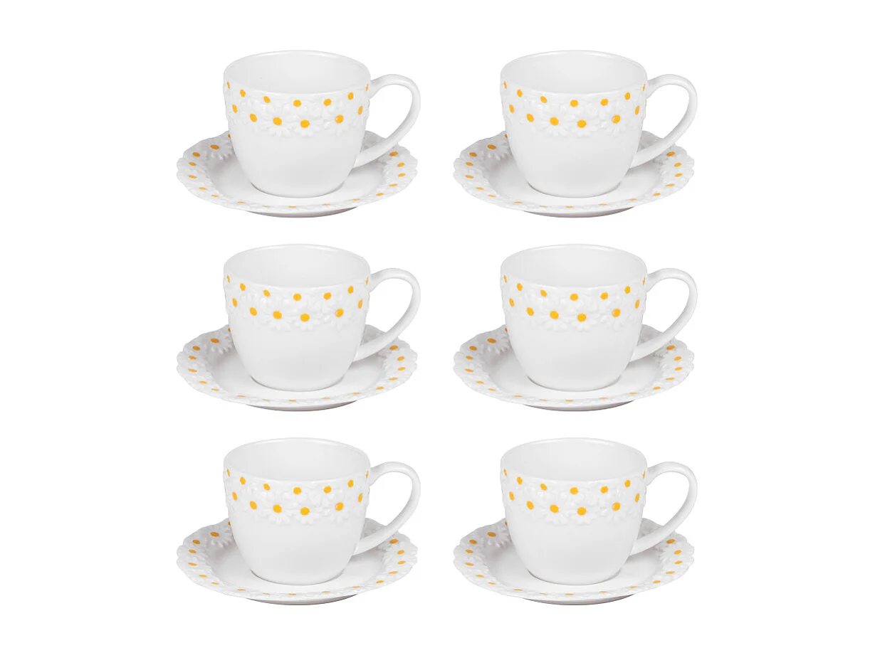 Coffret de 6 tasses à café avec sous tasses Marguerite 10 cl