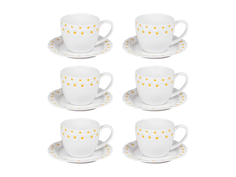 Coffret de 6 tasses à café avec sous tasses Marguerite 10 cl