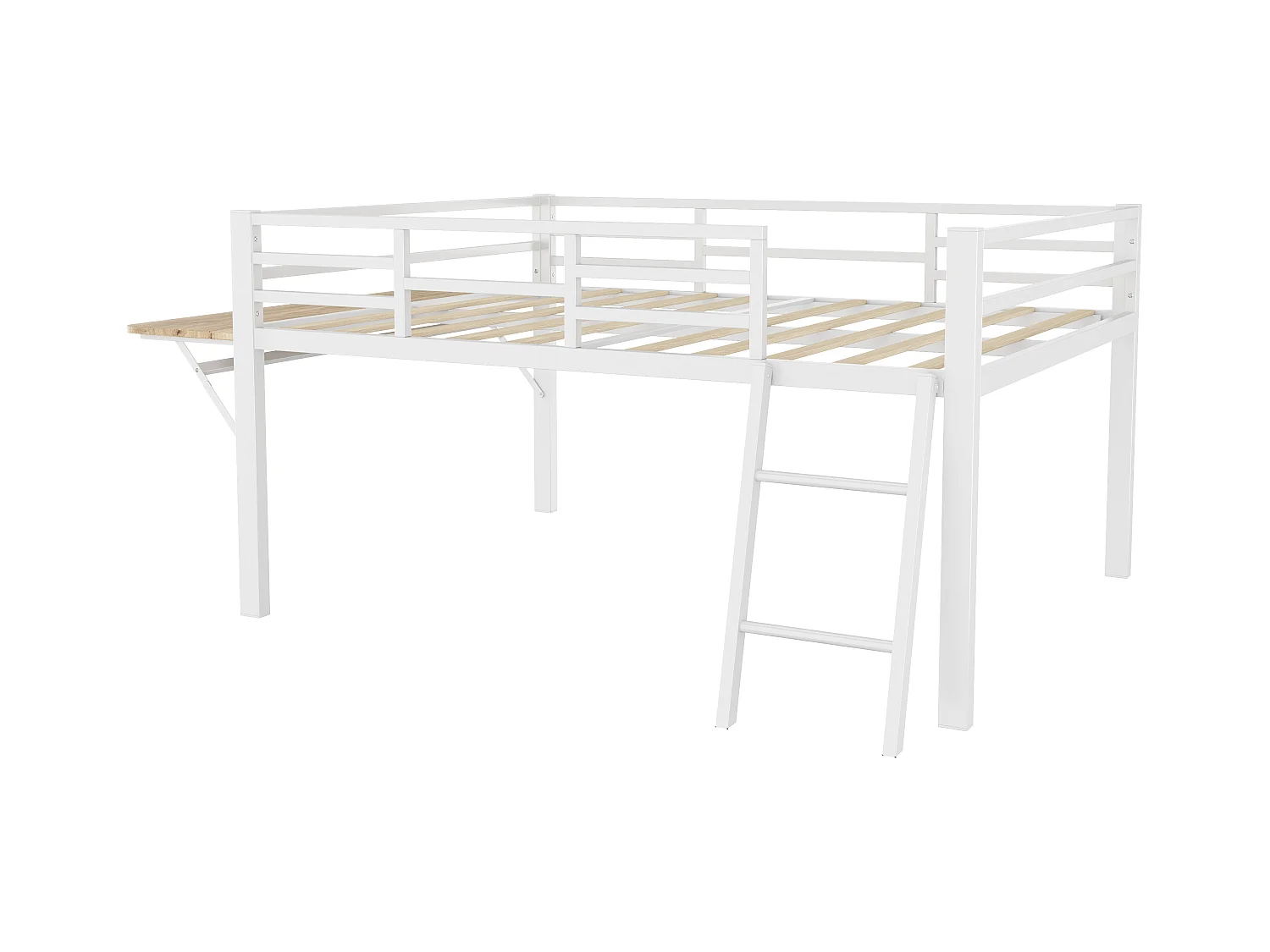 Lit combiné 140x200 cm avec bureau - Éclairage LED - structure métal blanc (sans matelas)