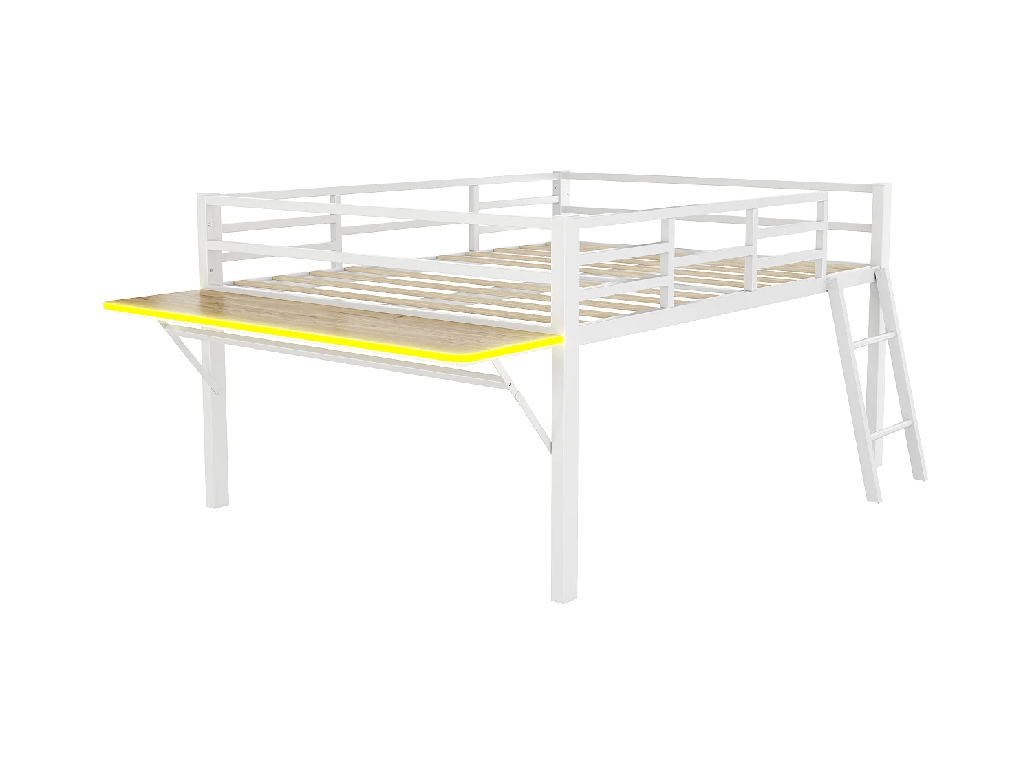 Lit combiné 140x200 cm avec bureau - Éclairage LED - structure métal blanc (sans matelas)