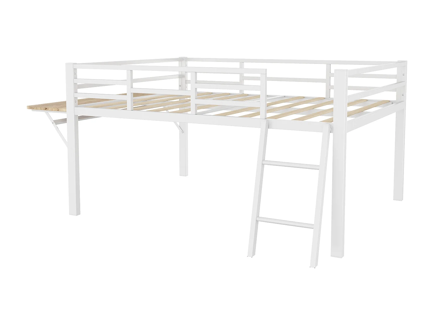 Cama combinada 140x200 cm con escritorio - Iluminación LED - Estructura metálica blanca (sin colchón)