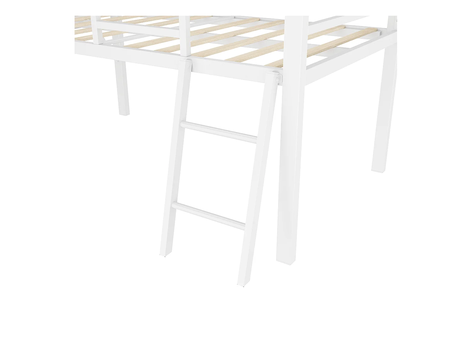 Kinderbed 90x200 cm van metaal met leuning, ladder en bureau, LED-strip met afstandsbediening, wit (zonder matras)