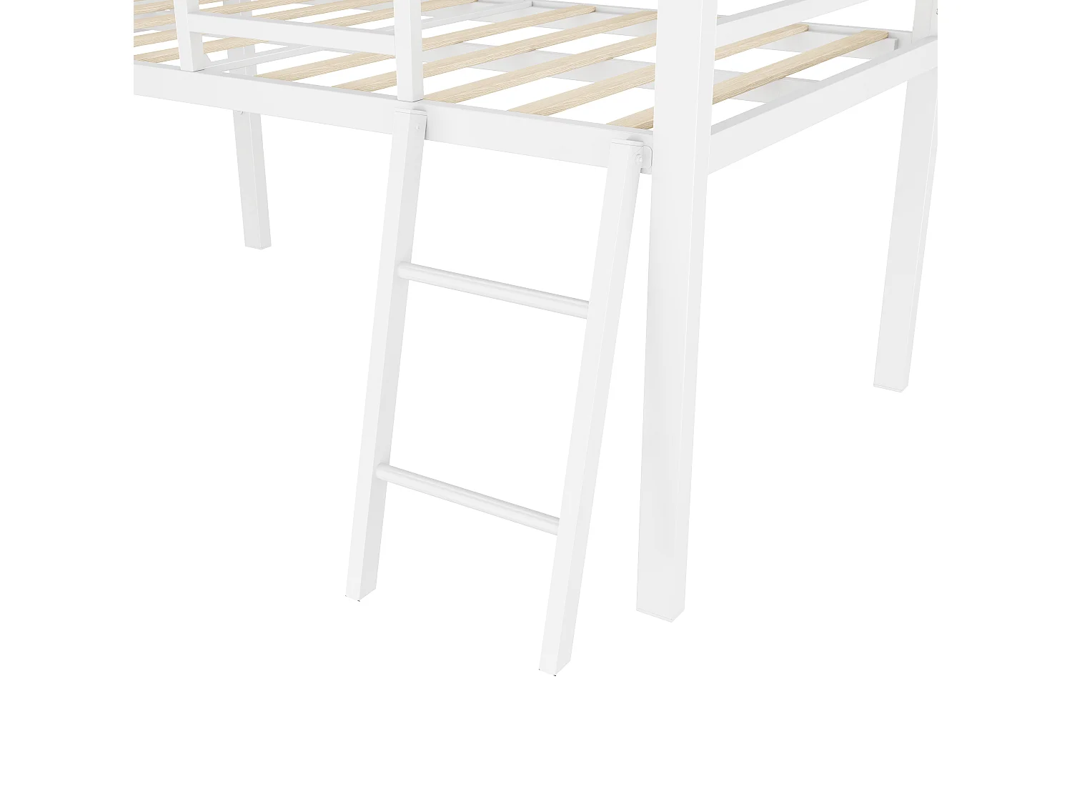 Lit enfant 90 x 200 cm en métal avec garde-corps, échelle et bureau, bande LED télécommandée, blanc (sans matelas)