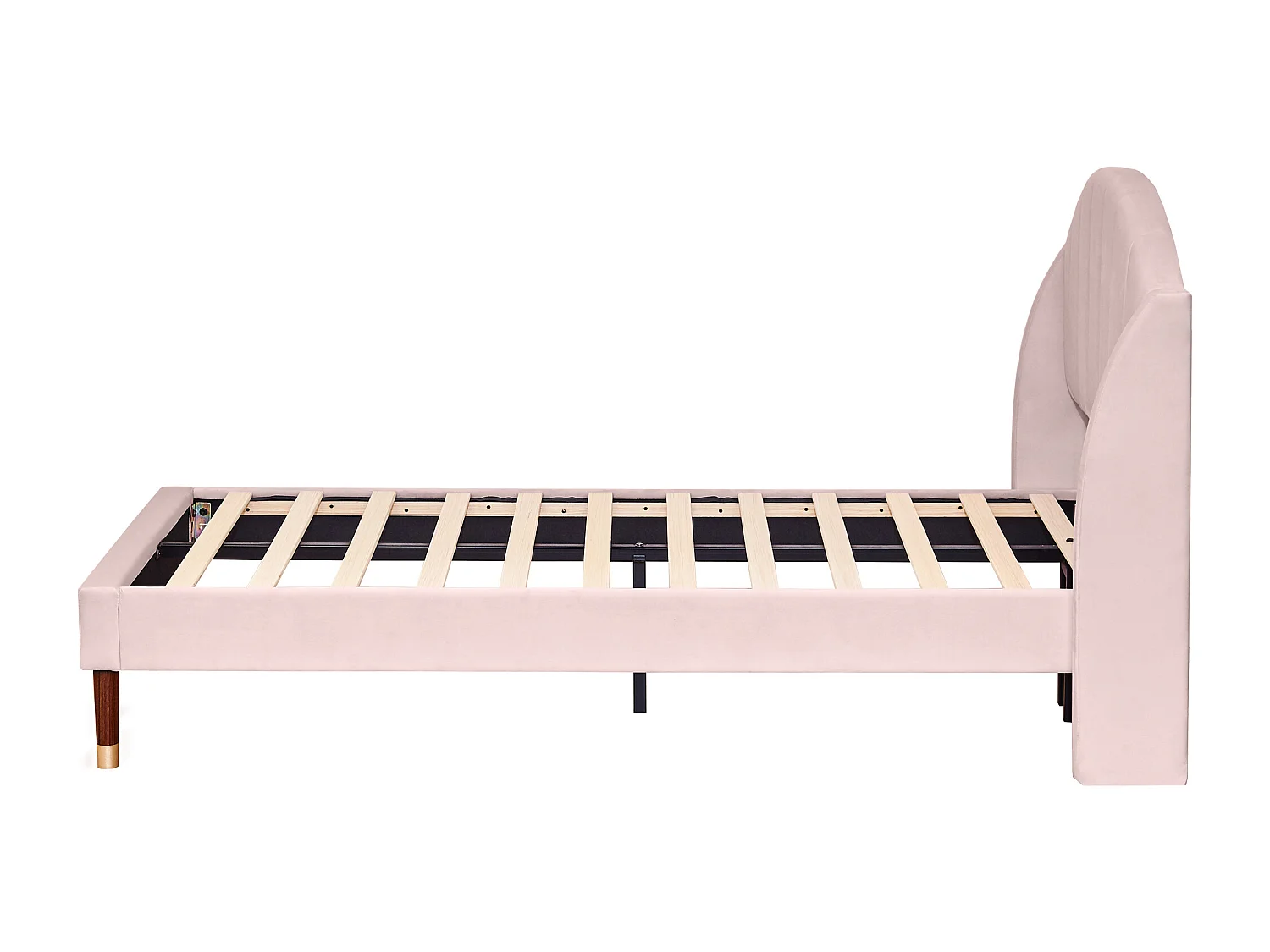 Cama individual 90x200 cm con somier de láminas y cabecero, soporte de láminas de madera, terciopelo rosa (sin colchón)