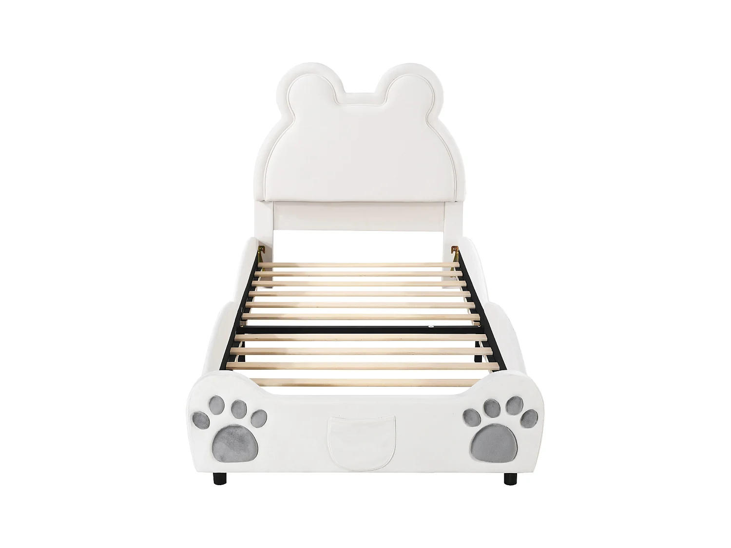 Lit enfant 90x200 cm en forme d'ours, lit simple en velours Blanc(sans matelas)