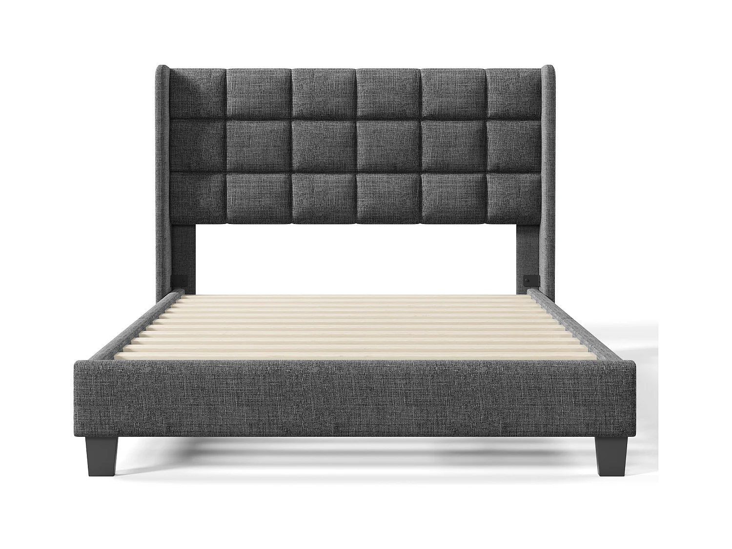 Lit adulte 140x200 cm en lin gris - Sommier à lattes inclus - Style scandinave épuré (matelas non fourni)