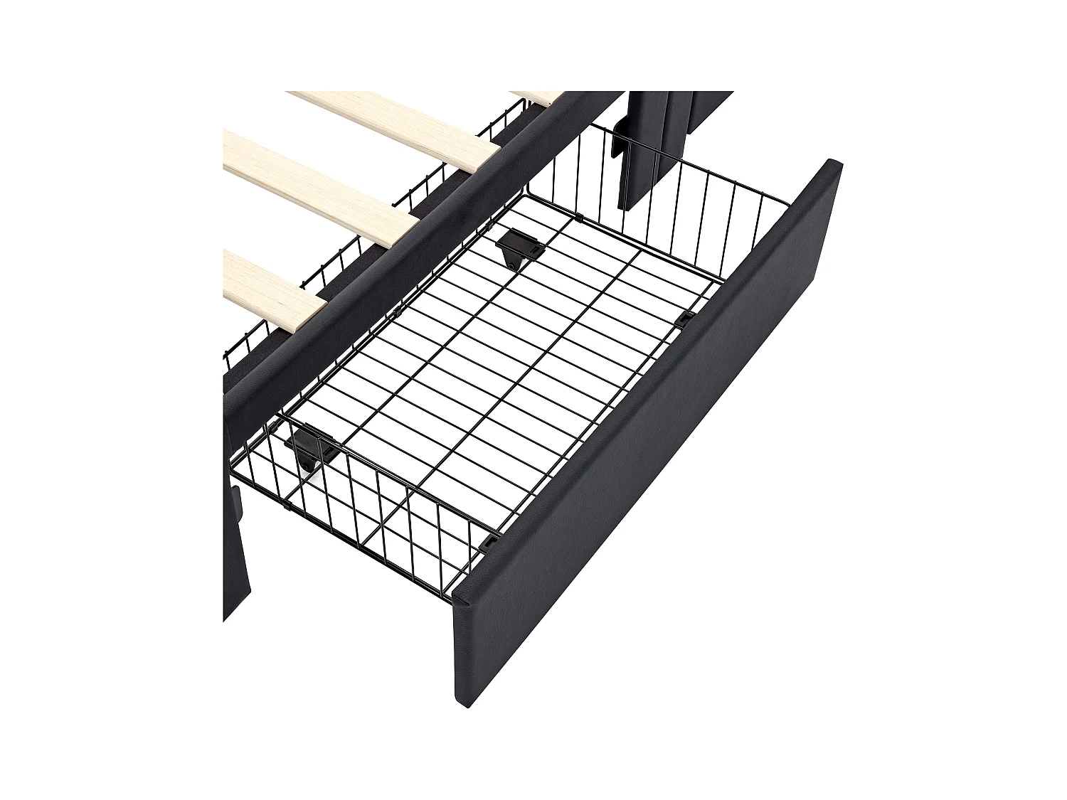 Lit simple 90x200 cm  avec 4 tiroirs, éclairage LED et port USB - en PU noir(sans matelas)