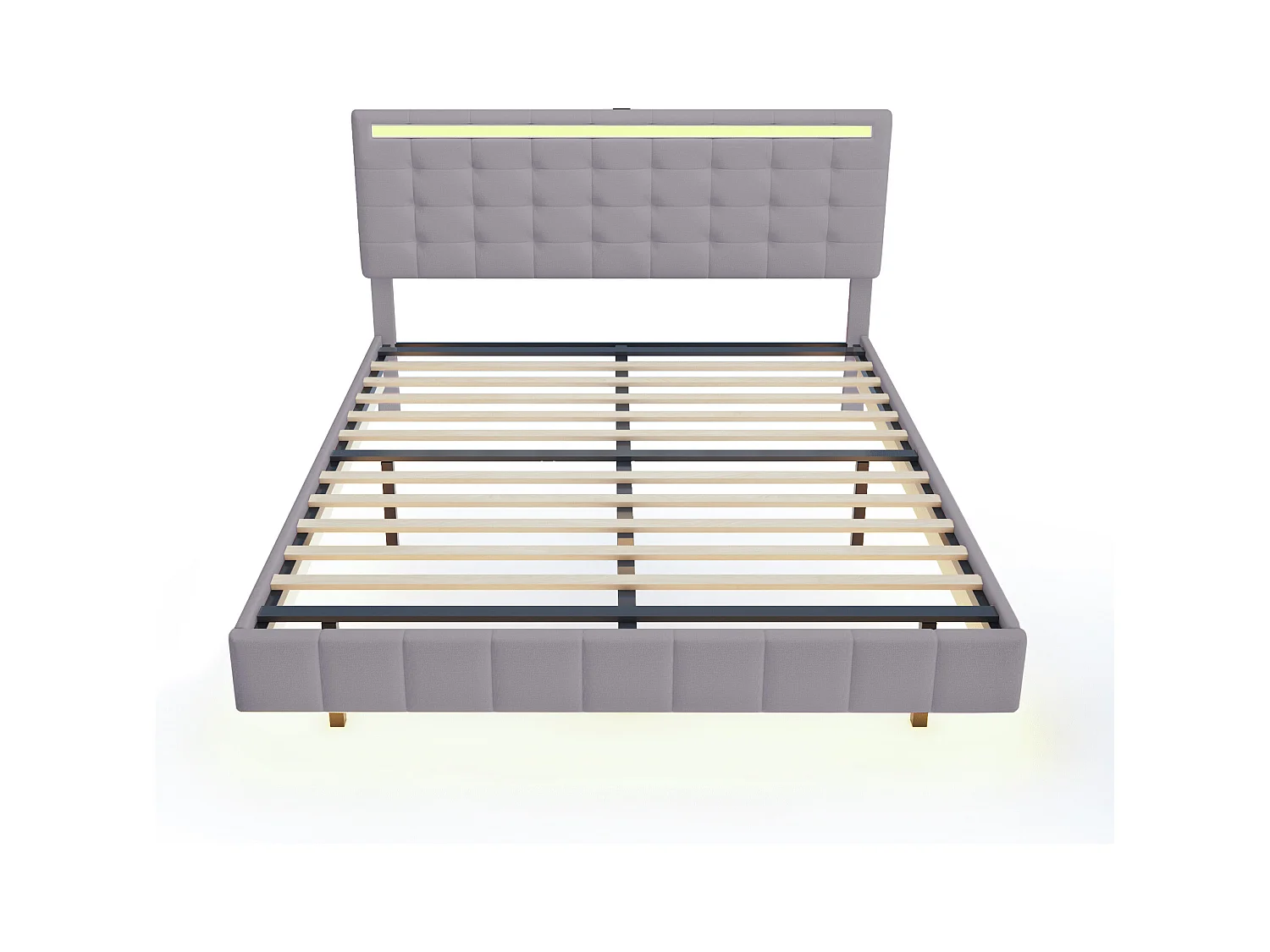 Letto matrimoniale 160x200 cm lino grigio - Telaio flottante con LED e testiera (senza materasso)