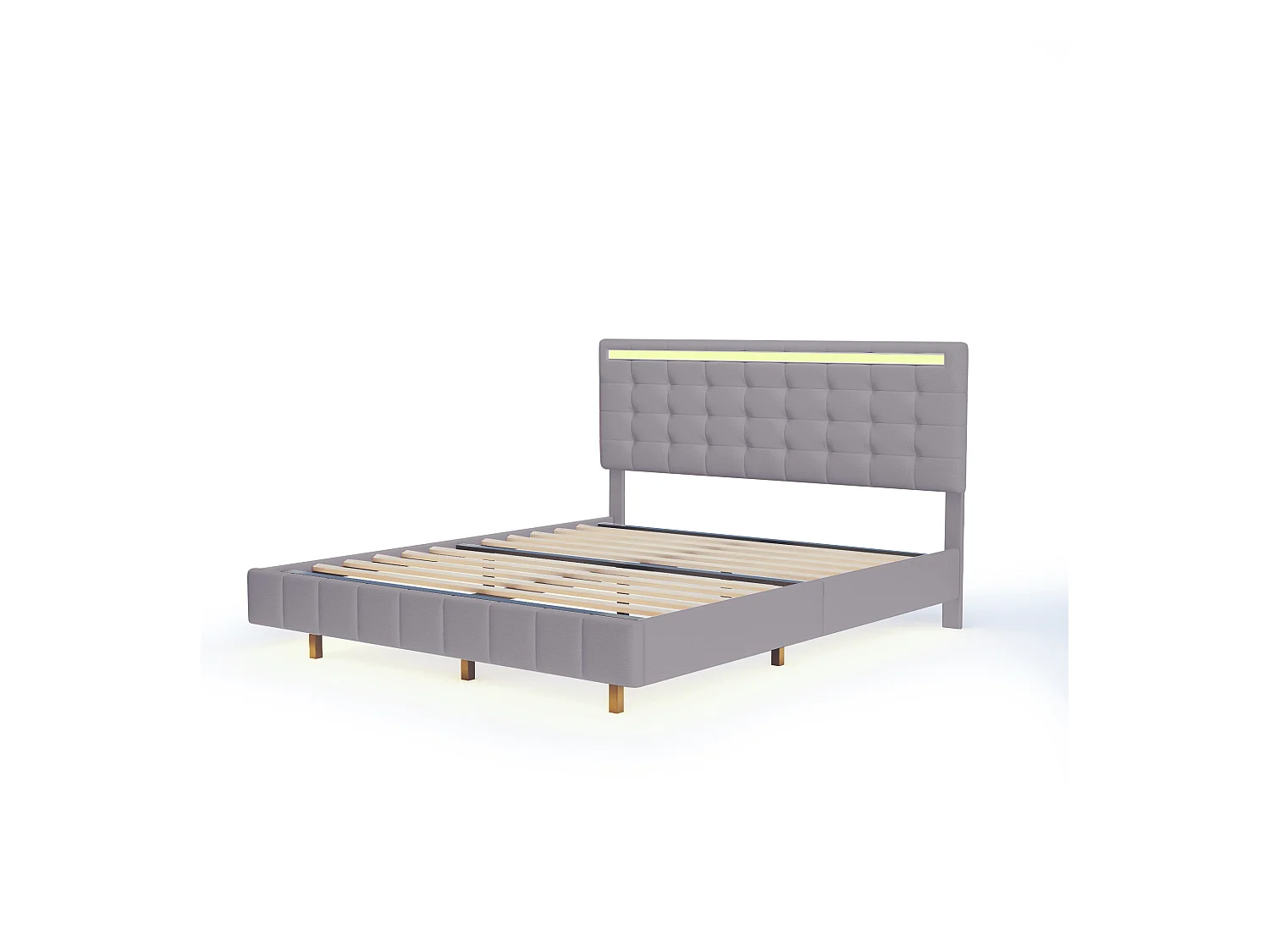 Letto matrimoniale 160x200 cm lino grigio - Telaio flottante con LED e testiera (senza materasso)