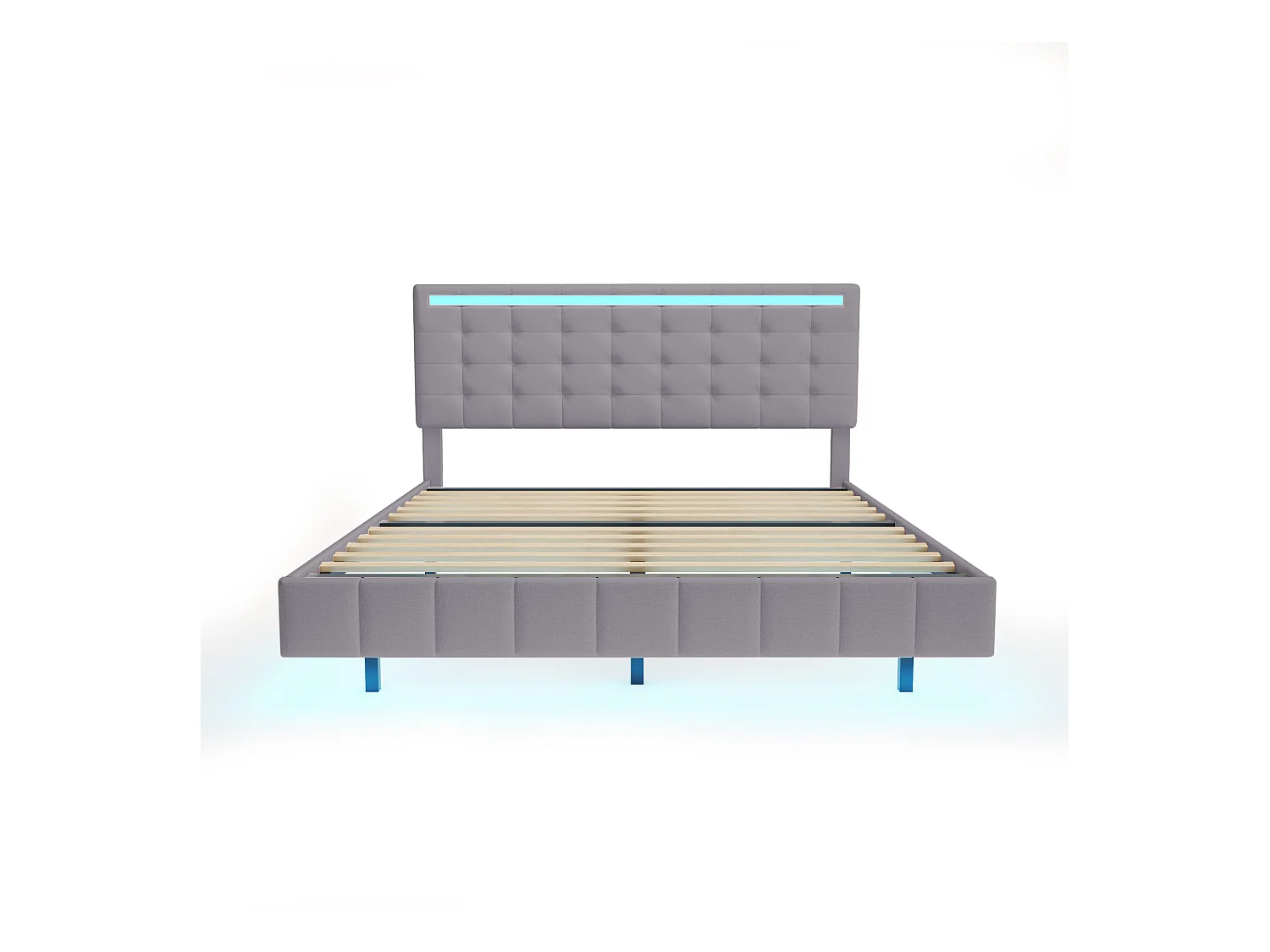 Letto matrimoniale 160x200 cm lino grigio - Telaio flottante con LED e testiera (senza materasso)