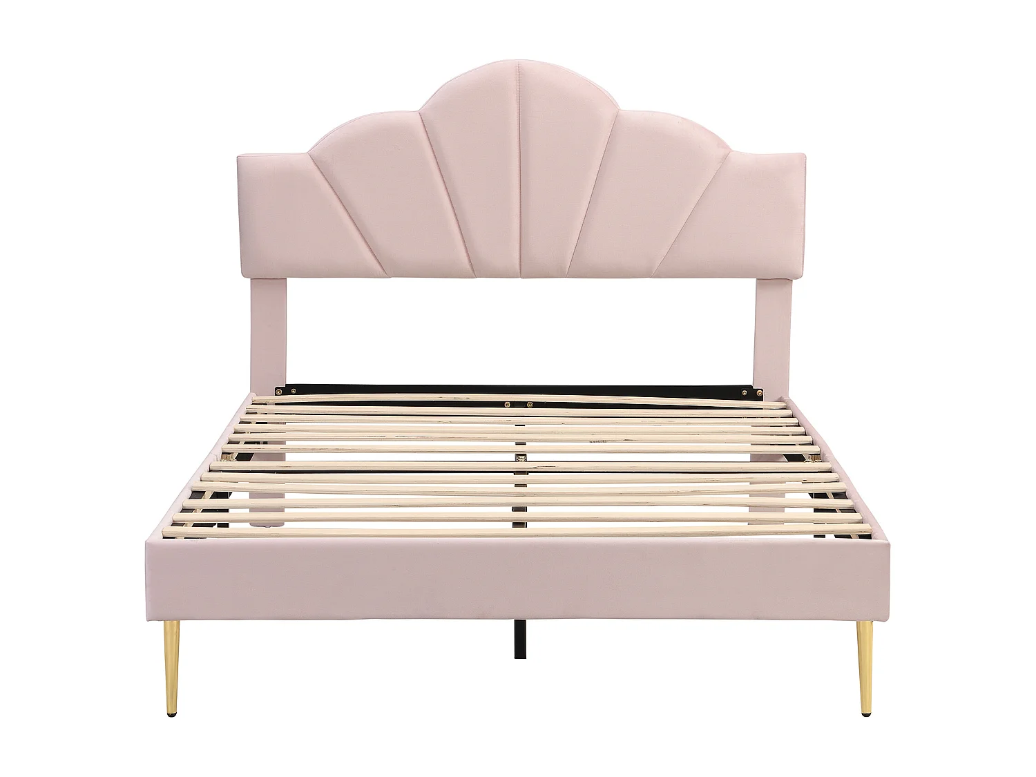 Lit enfant 140x190 cm , design coquillage avec tête de lit réglable- en velours Rose(sans matelas)