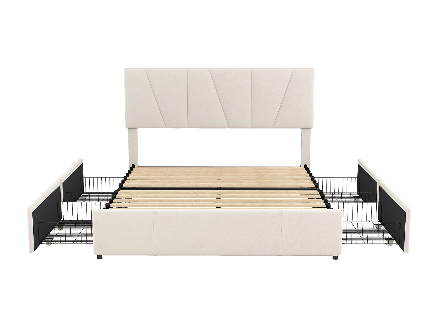 Lit adulte 160x200 cm en velours beige avec 4 tiroirs et tête de lit réglable(sans matelas)