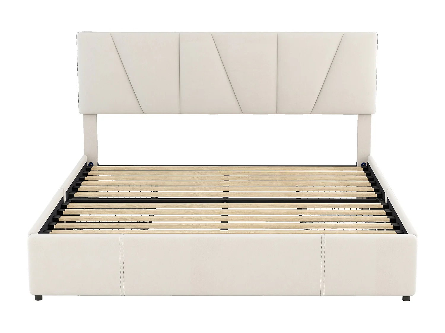 Lit adulte 160x200 cm en velours beige avec 4 tiroirs et tête de lit réglable(sans matelas)