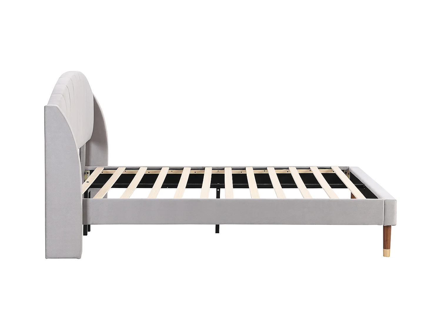 Lit adulte 140x200 cm en velours gris - avec tête de lit, sommier à lattes(sans mattelas)