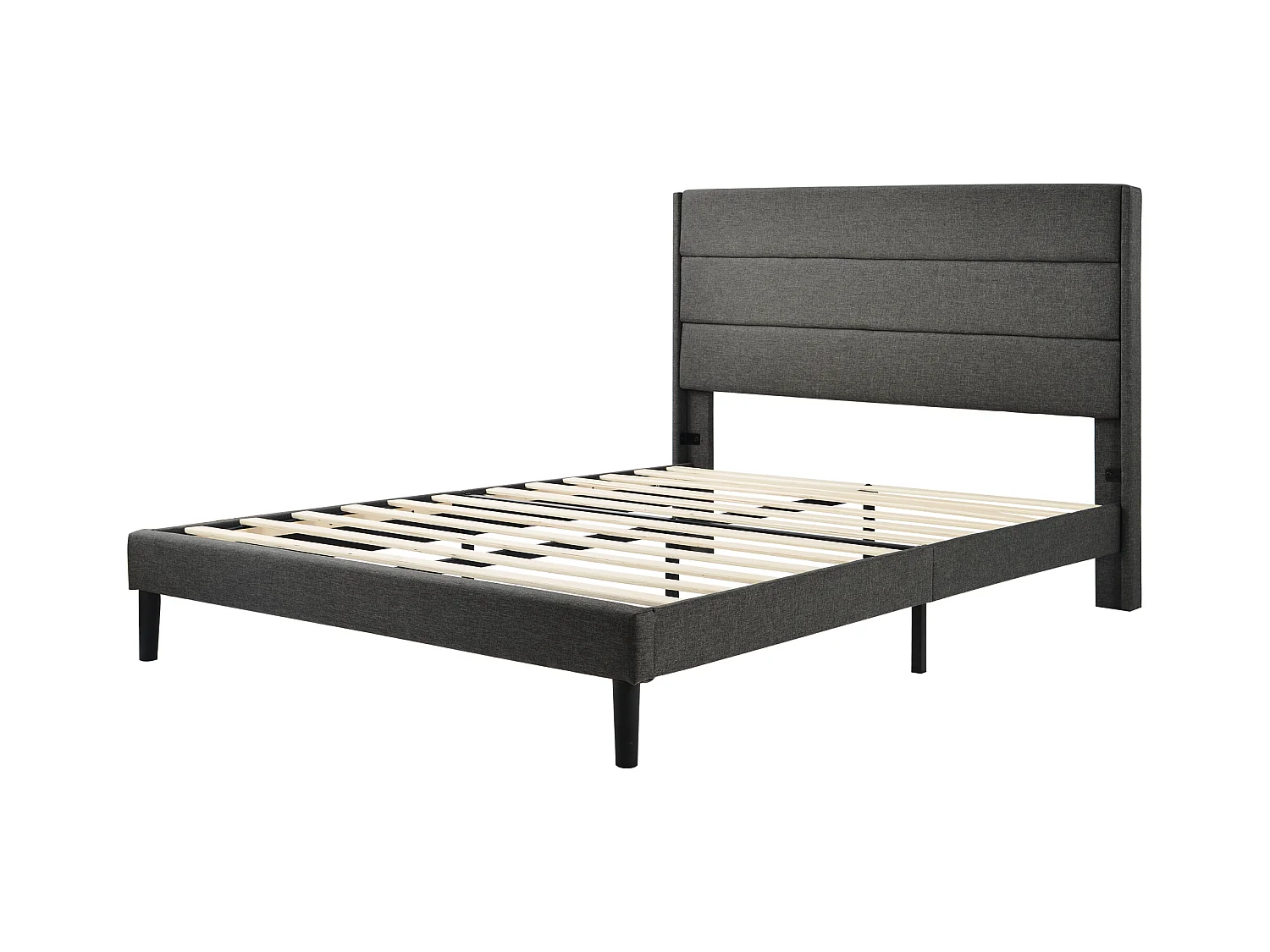 Lit adulte 140 x 200 cm avec sommier à lattes et tête de lit, tissu en lin gris foncé(sans matelas)