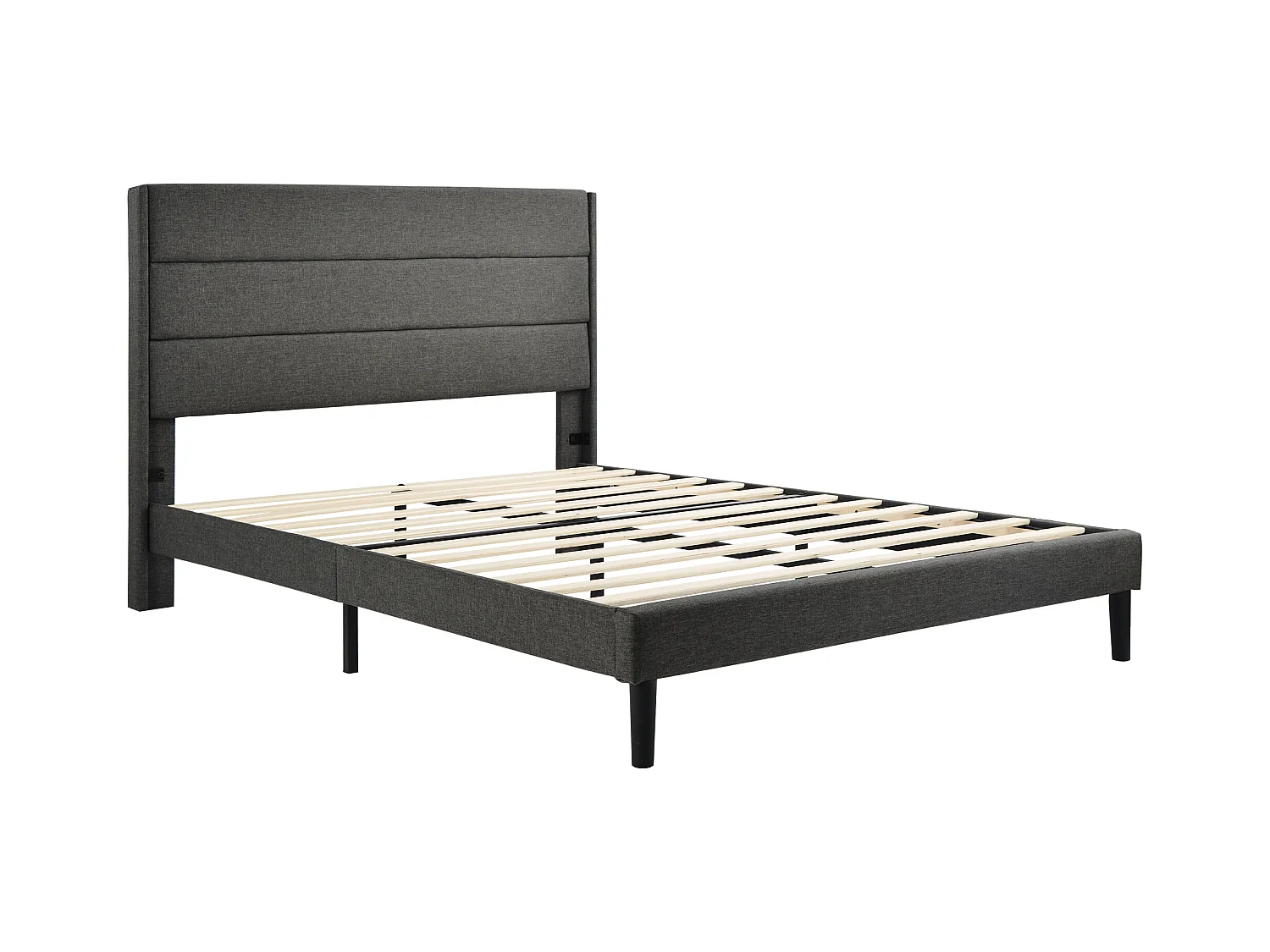 Lit adulte 140 x 200 cm avec sommier à lattes et tête de lit, tissu en lin gris foncé(sans matelas)