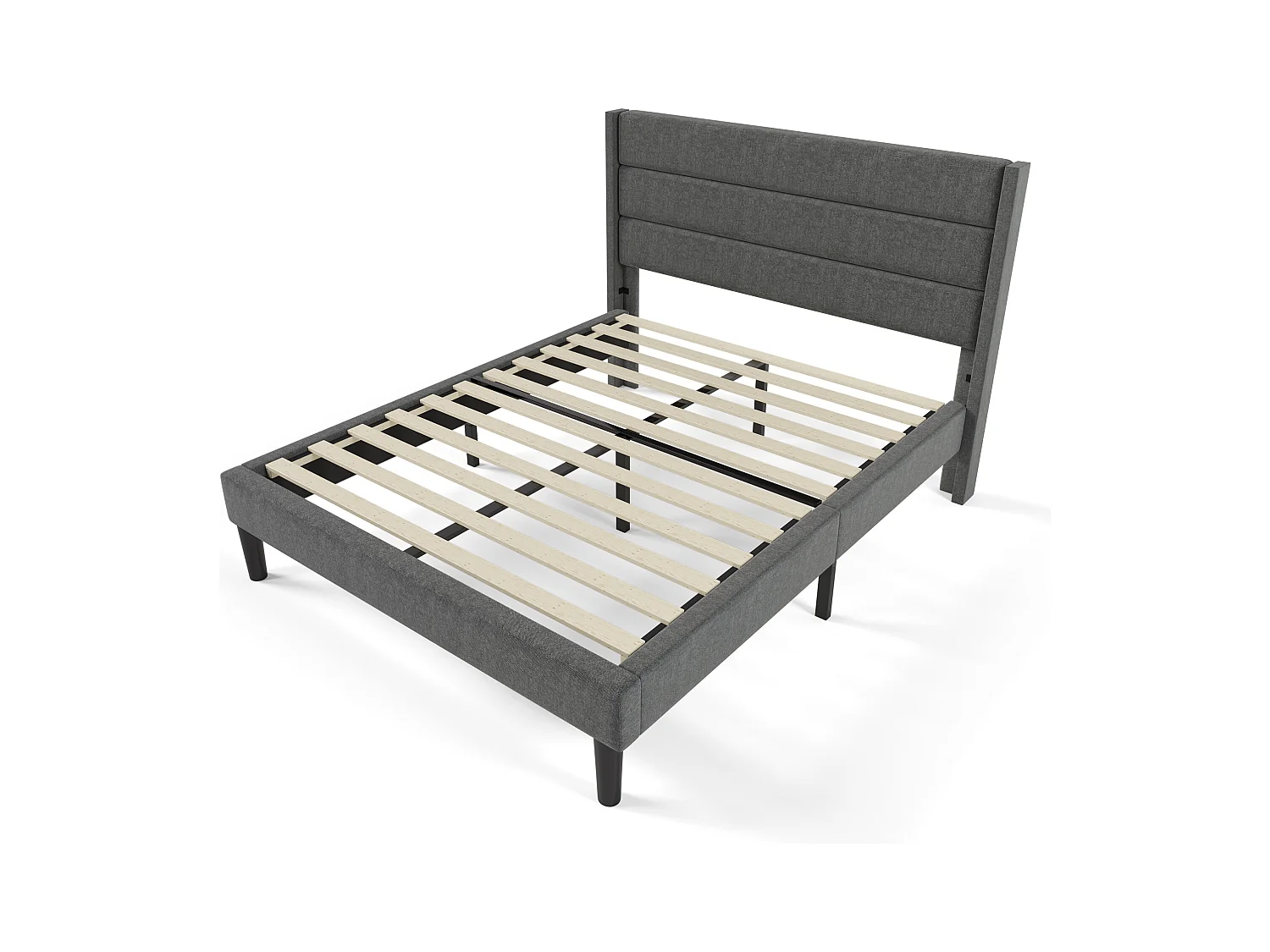 Lit adulte 140 x 200 cm avec sommier à lattes et tête de lit, tissu en lin gris foncé(sans matelas)