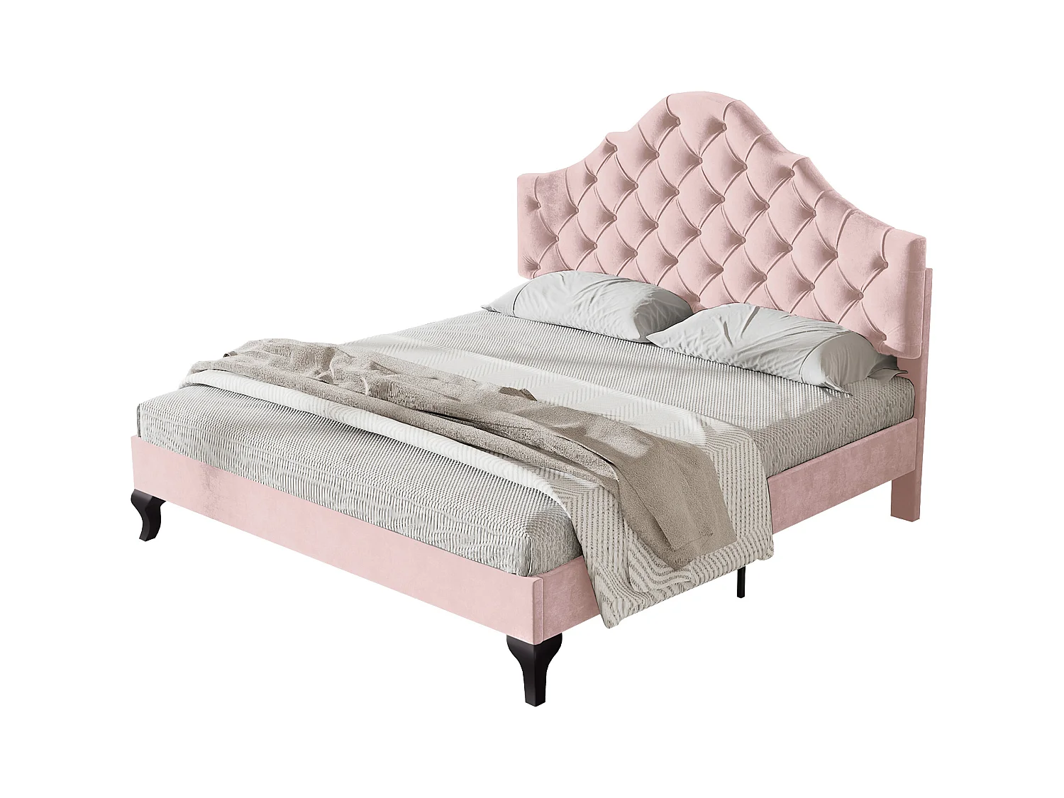 Lit adulte 140x200 cm avec sommier à lattes et tête de lit réglable– Velours rose(sans matelas)