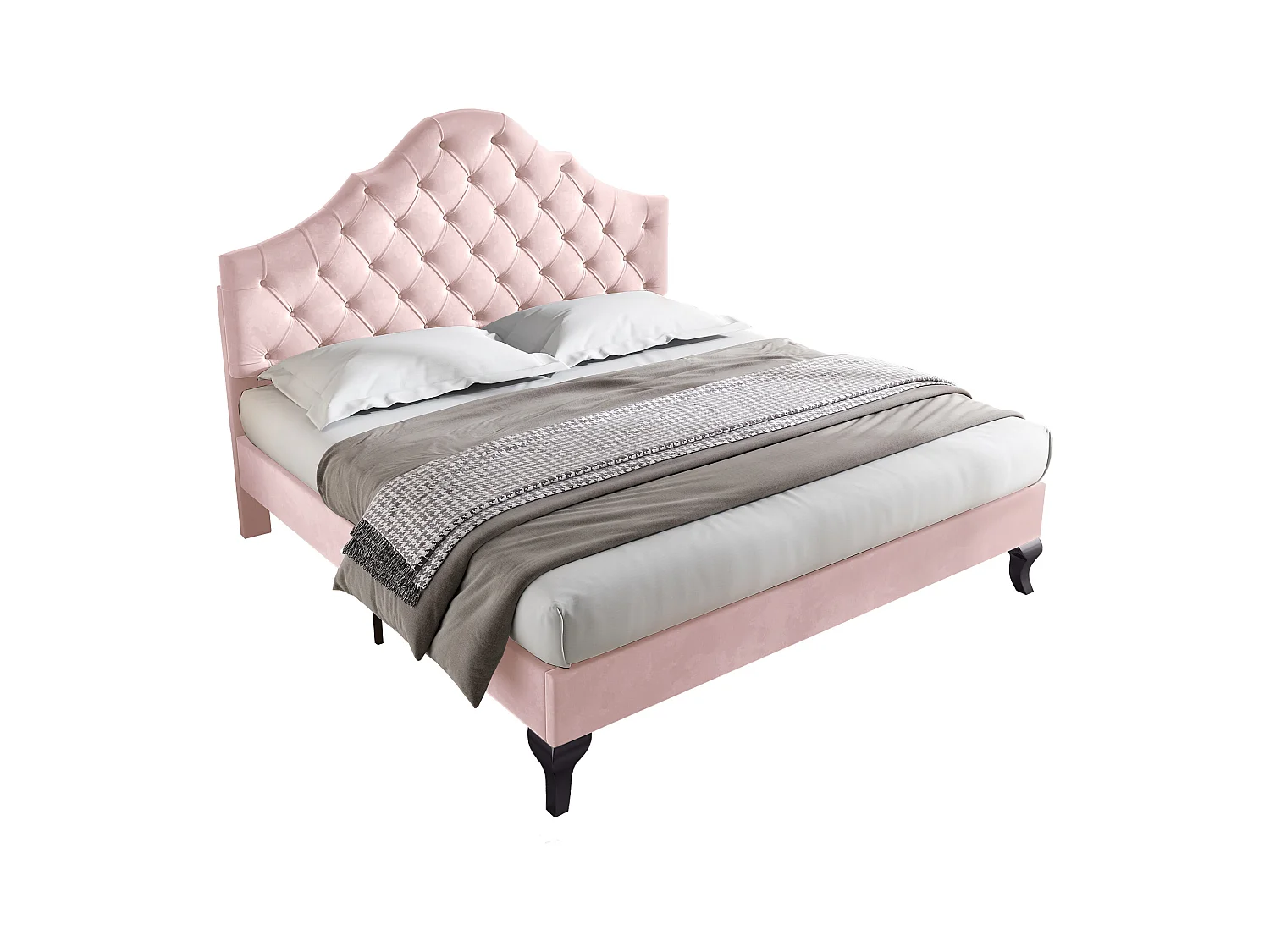 Lit adulte 140x200 cm avec sommier à lattes et tête de lit réglable– Velours rose(sans matelas)