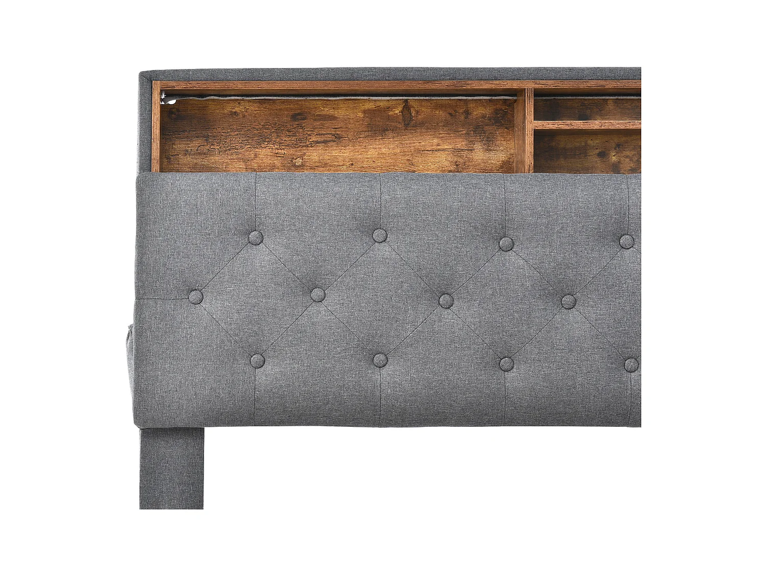 Cama de casal 140x200 cm com cabeceira com arrumação e luz LED - Cinza (sem colchão)