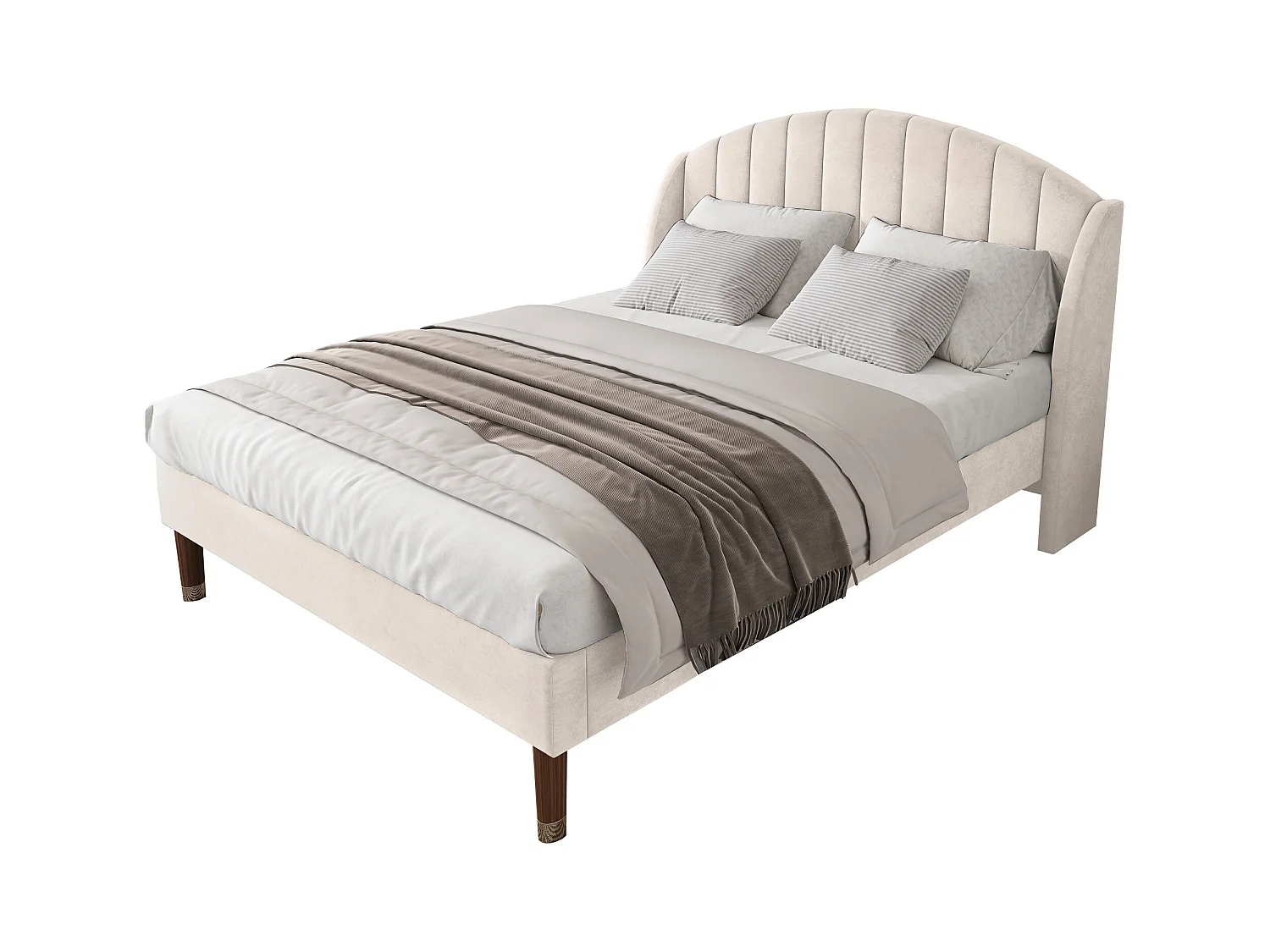 Letto matrimoniale 160x200 cm in velluto beige con testiera e rete a doghe (senza materasso)