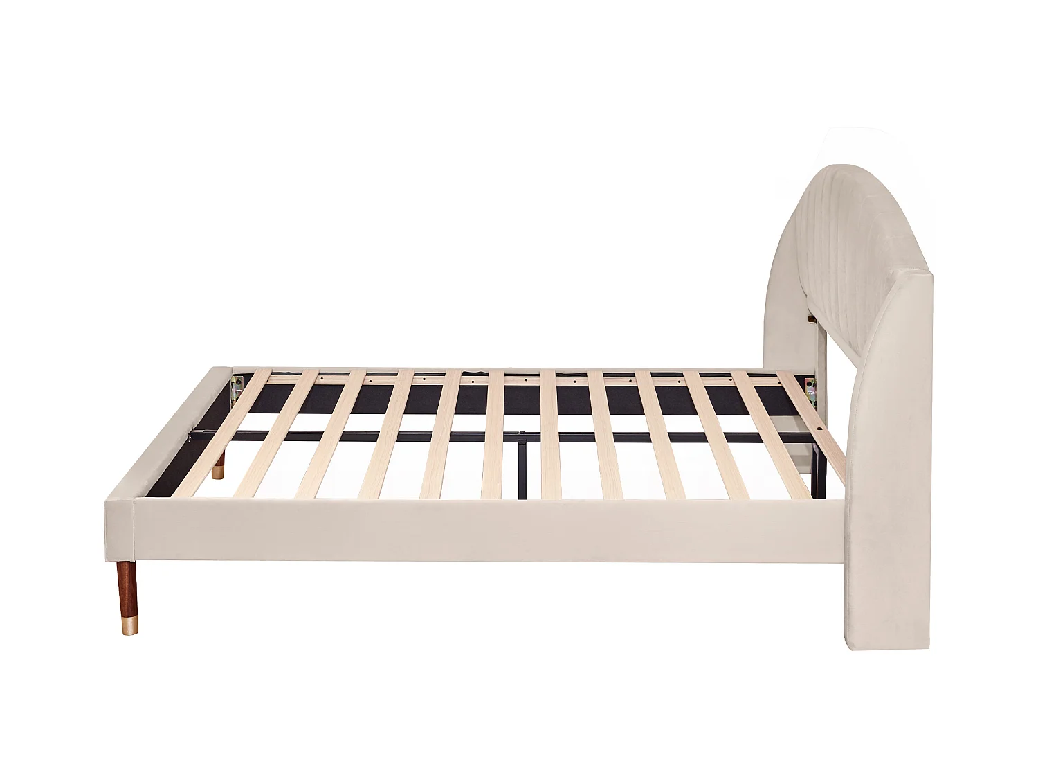 Letto matrimoniale 160x200 cm in velluto beige con testiera e rete a doghe (senza materasso)