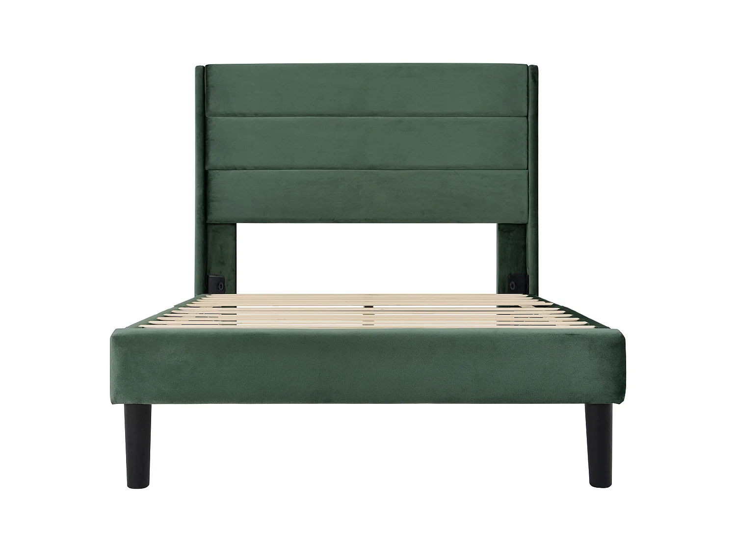 Lit enfant 90x200 cm, cadre avec sommier à lattes et tête de lit,  en velours vert foncé(sans matelas)