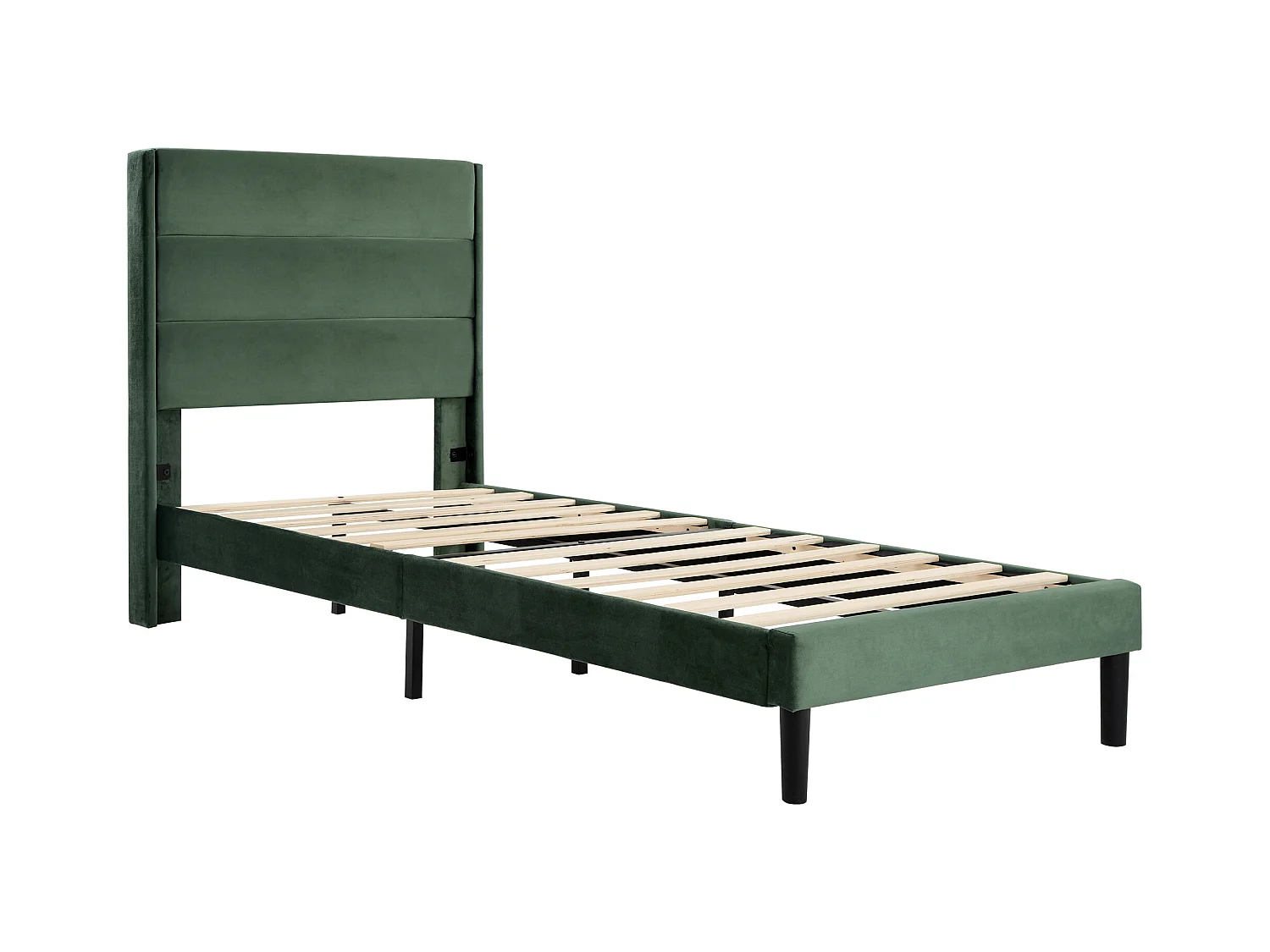 Lit enfant 90x200 cm, cadre avec sommier à lattes et tête de lit,  en velours vert foncé(sans matelas)