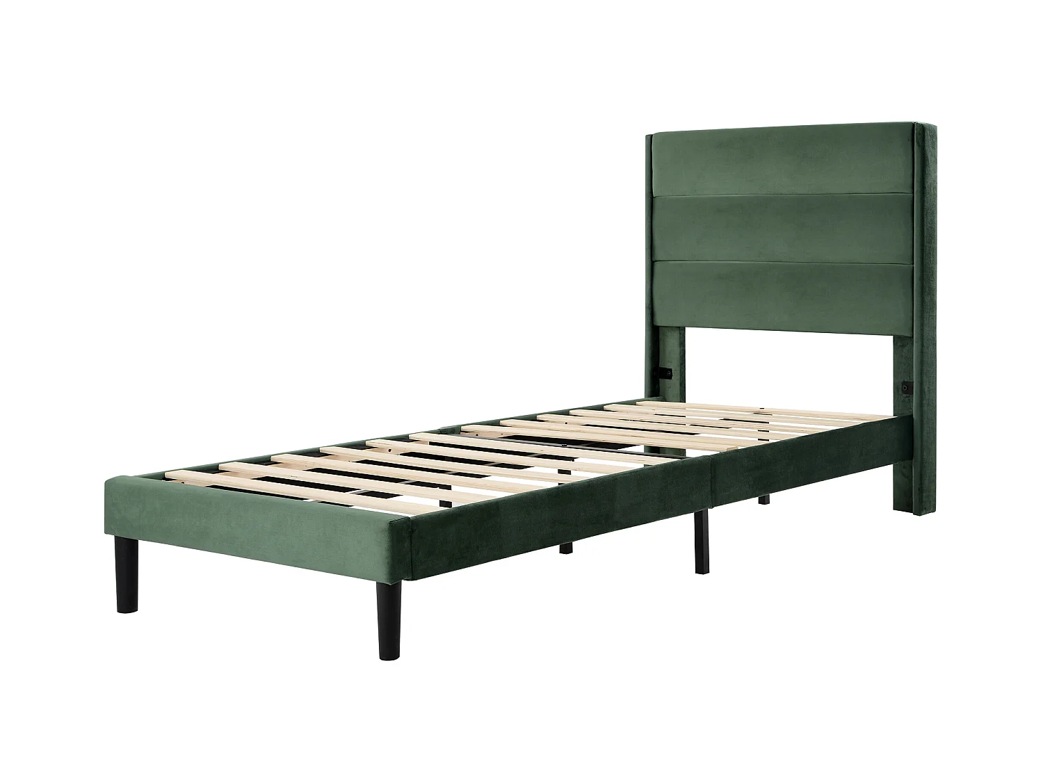 Lit enfant 90x200 cm, cadre avec sommier à lattes et tête de lit,  en velours vert foncé(sans matelas)