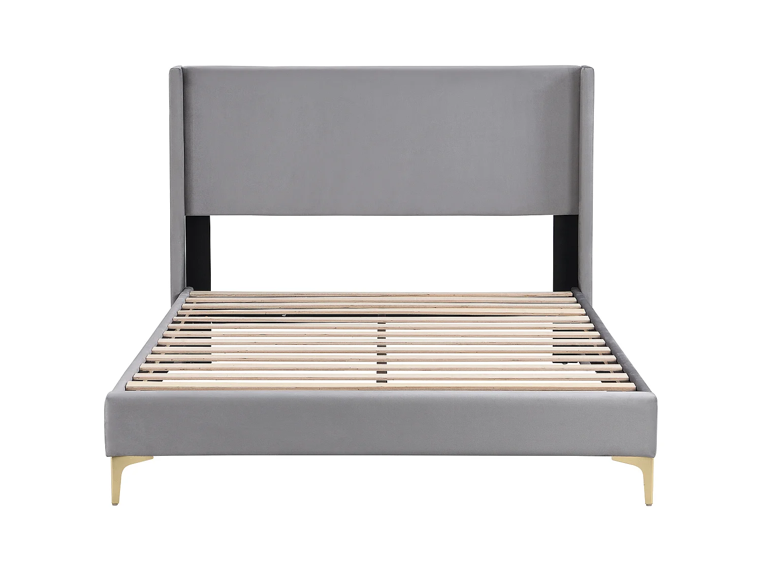 Lit adulte 140x200 cm avec sommier - Tête de lit haute - Velours gris(sans matelas)