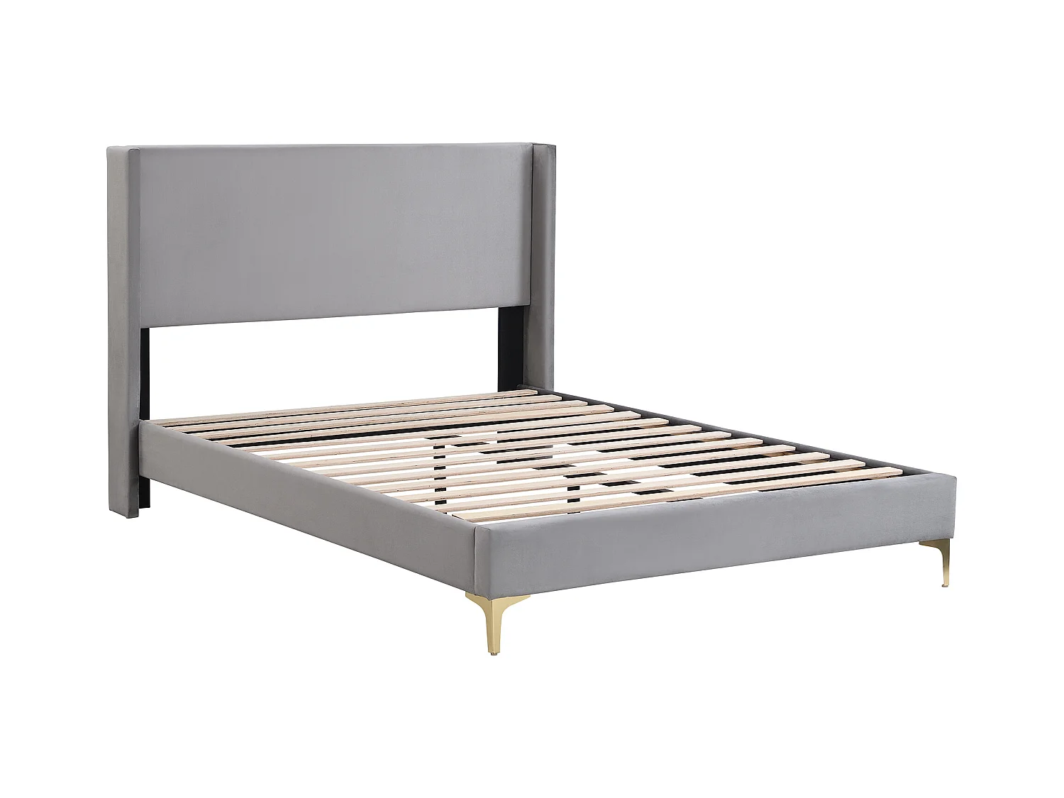 Lit adulte 140x200 cm avec sommier - Tête de lit haute - Velours gris(sans matelas)