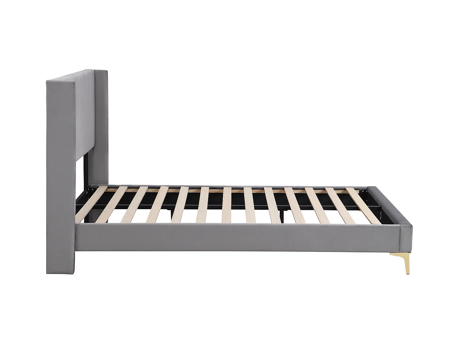 Lit adulte 140x200 cm avec sommier - Tête de lit haute - Velours gris(sans matelas)