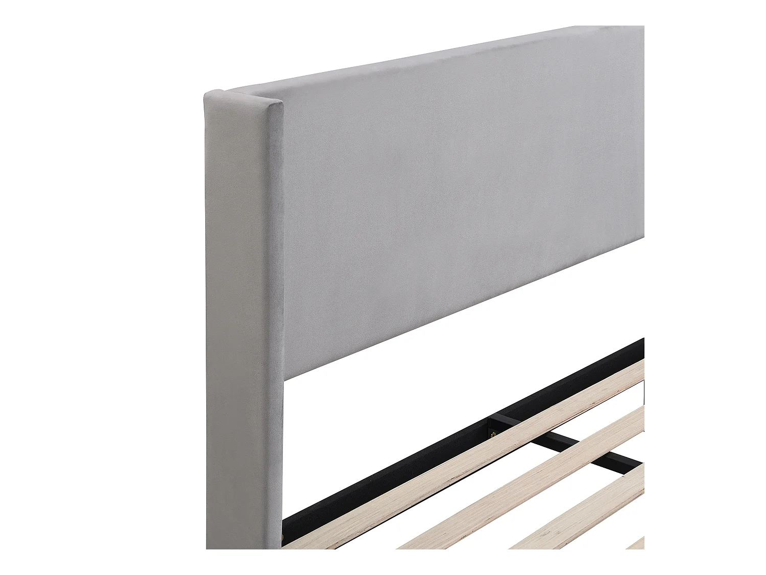 Lit adulte 140x200 cm avec sommier - Tête de lit haute - Velours gris(sans matelas)