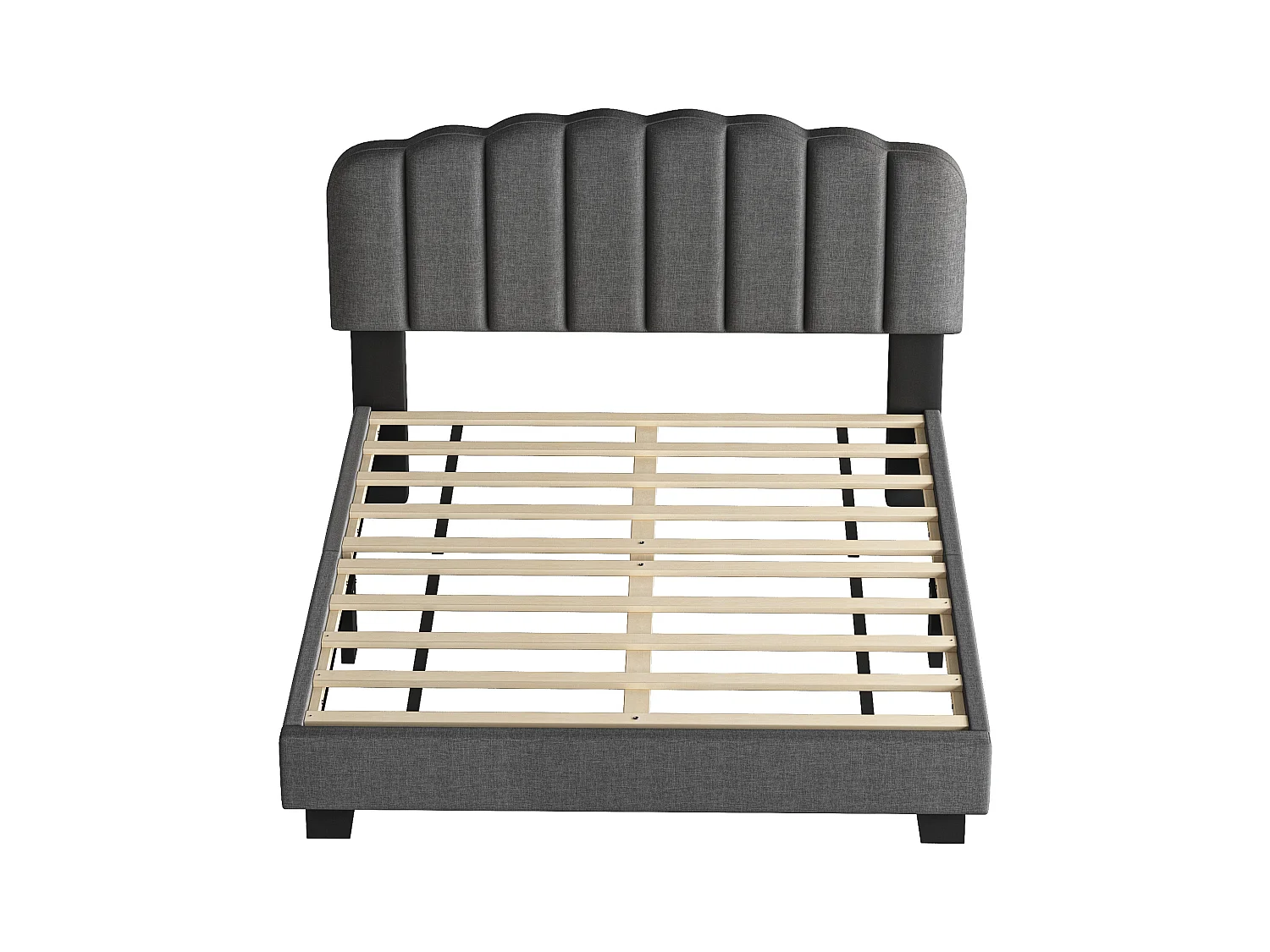 Lit adulte 140x200 cm avec sommier à lattes ,tête de lit réglable, en lin Gris(sans matelas)