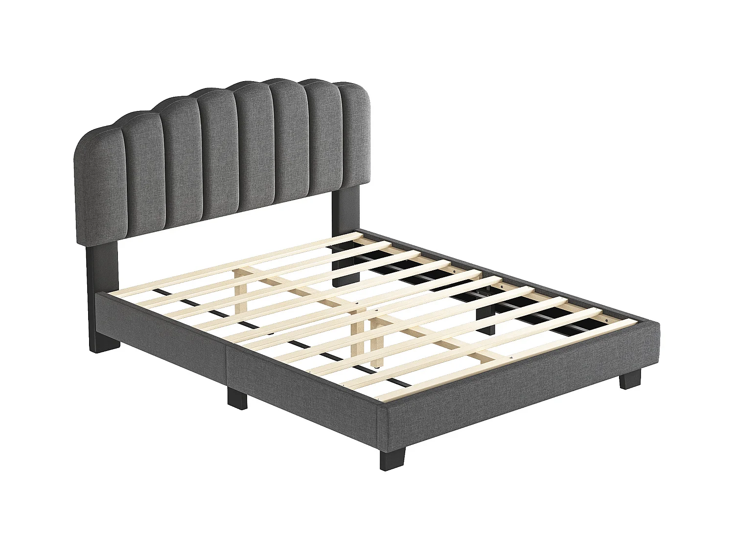 Lit adulte 140x200 cm avec sommier à lattes ,tête de lit réglable, en lin Gris(sans matelas)