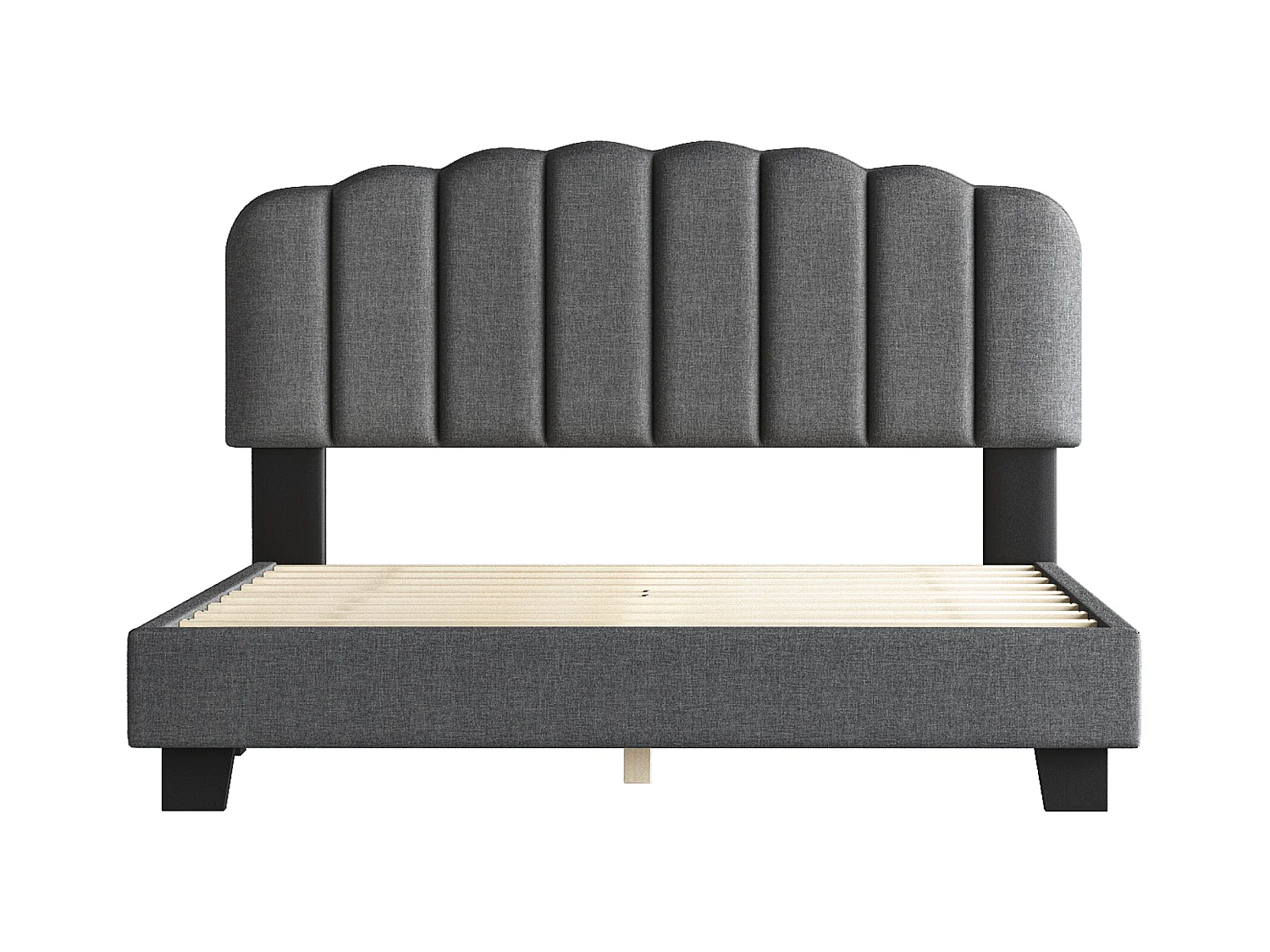 Lit adulte 140x200 cm avec sommier à lattes ,tête de lit réglable, en lin Gris(sans matelas)