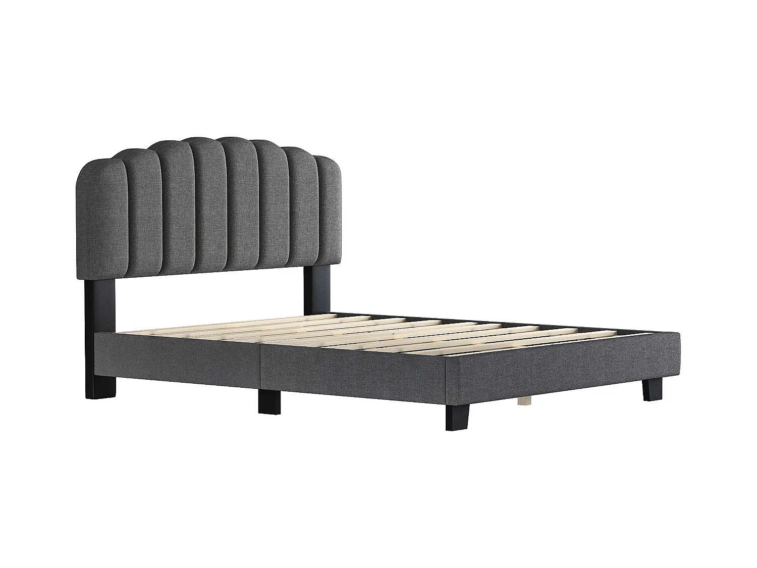 Lit adulte 140x200 cm avec sommier à lattes ,tête de lit réglable, en lin Gris(sans matelas)